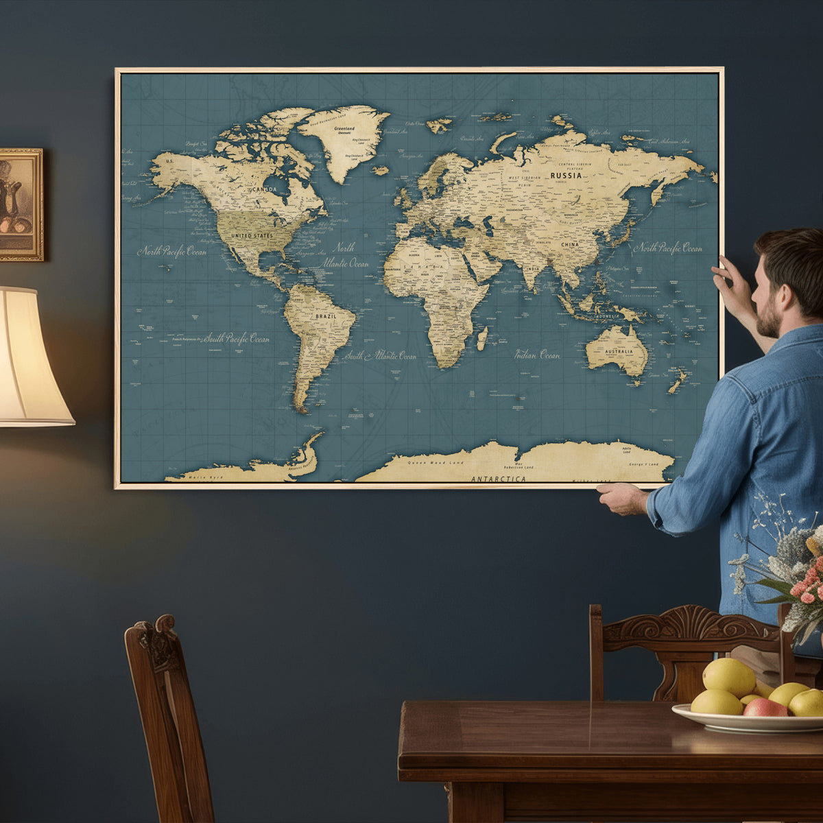 99599383-MGV-CV-36X24 - Minimal Vintage World Map Canvas Wall Art Print, Neutral