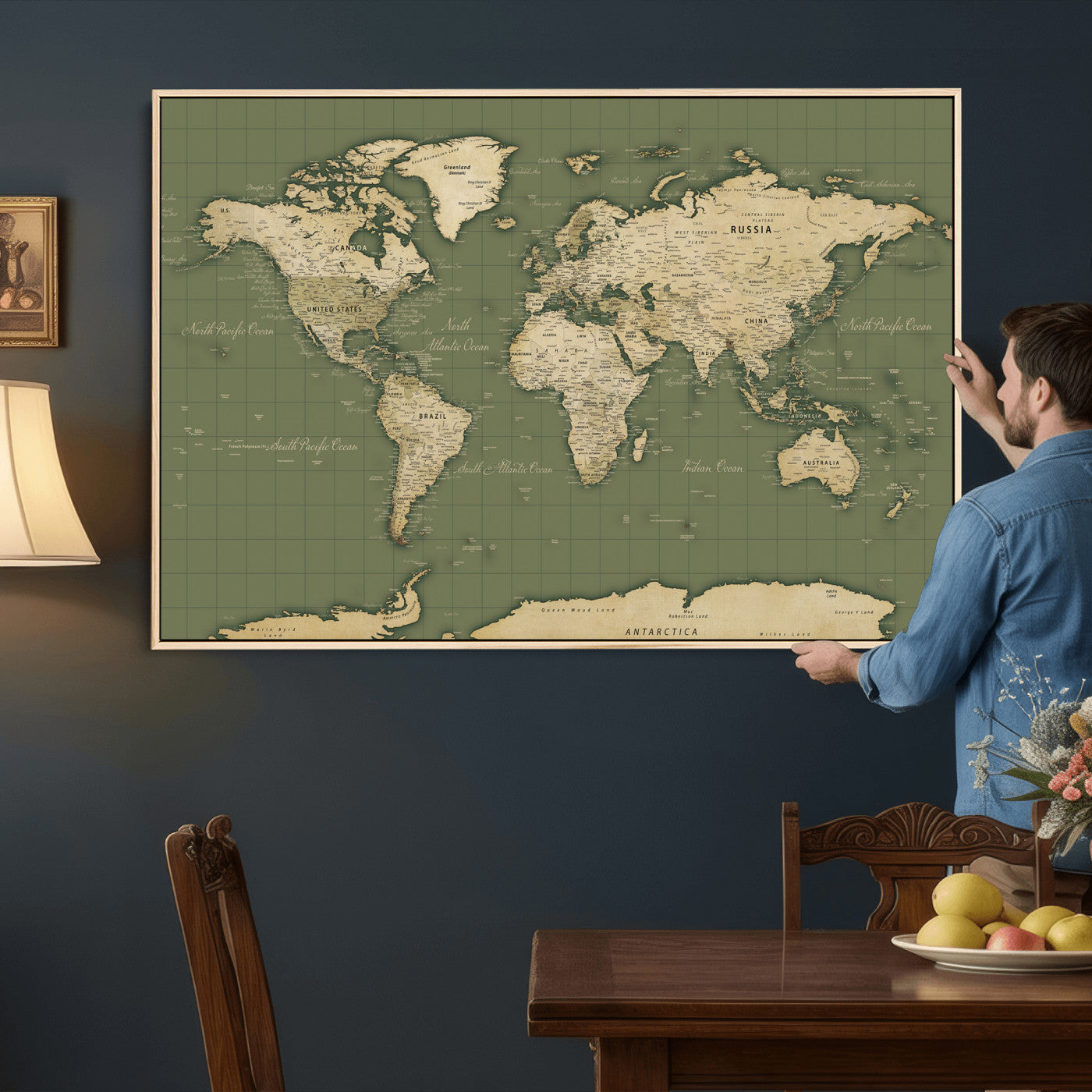 13750241-MGV-CV-36X24 - World Map Wall Art Canvas Print, Modern Decorative Framed Map Artwork Prints for Living Room, Office, Bedroom Wall Decor