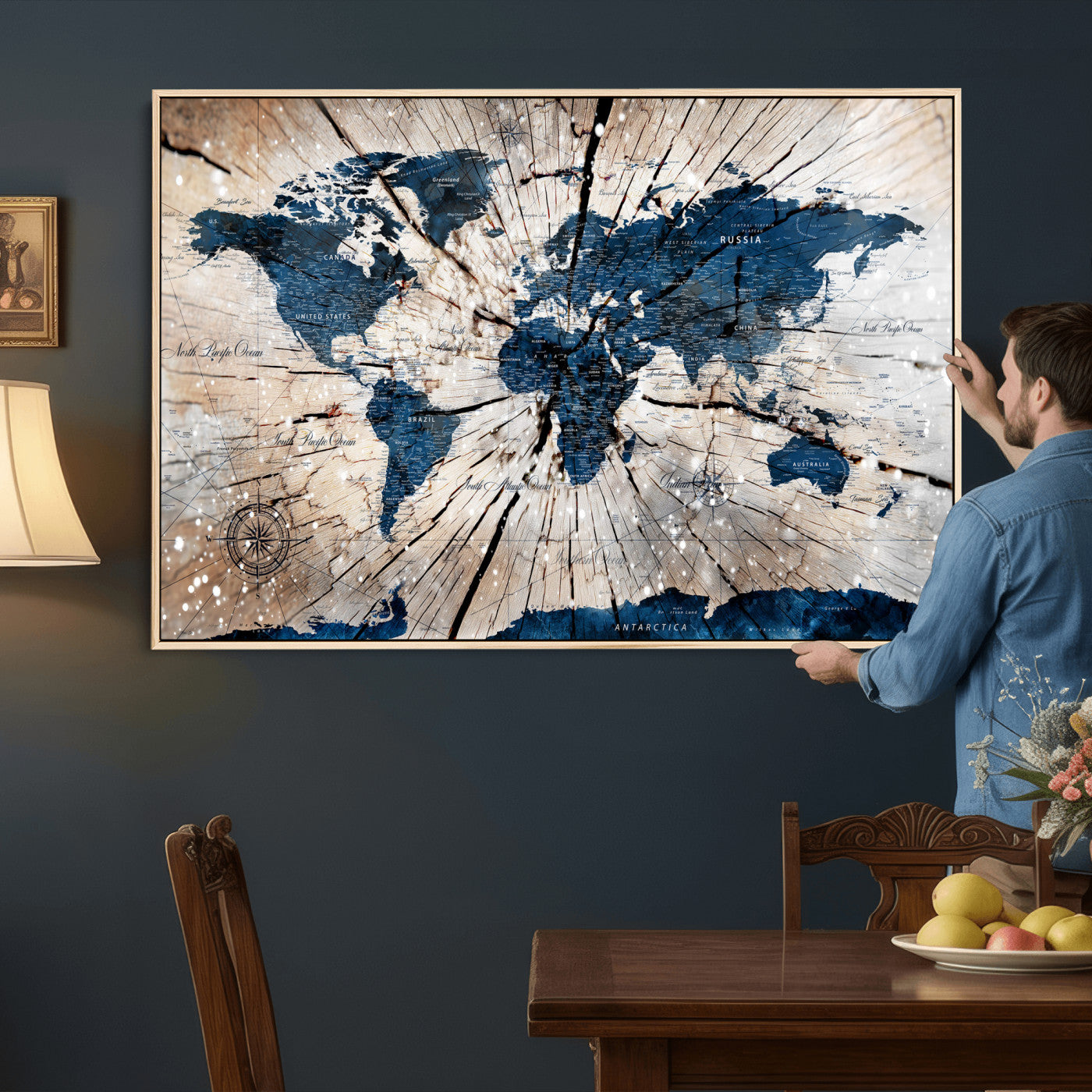 19478704-MGV-CV-36X24 - World Map Wall Art Canvas Print, Modern Decorative Framed Map Artwork Prints for Living Room, Office, Bedroom Wall Decor