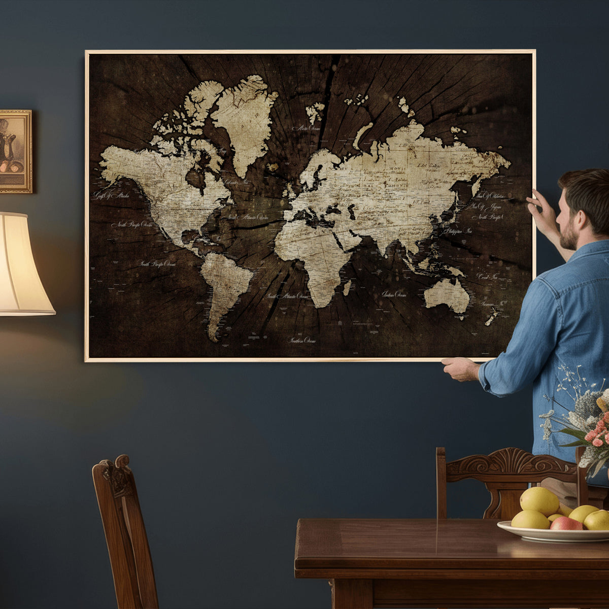 40991509-MGV-CV-36X24 - World Map Wall Art Canvas Print, Modern Decorative Framed Map Artwork Prints for Living Room, Office, Bedroom Wall Decor