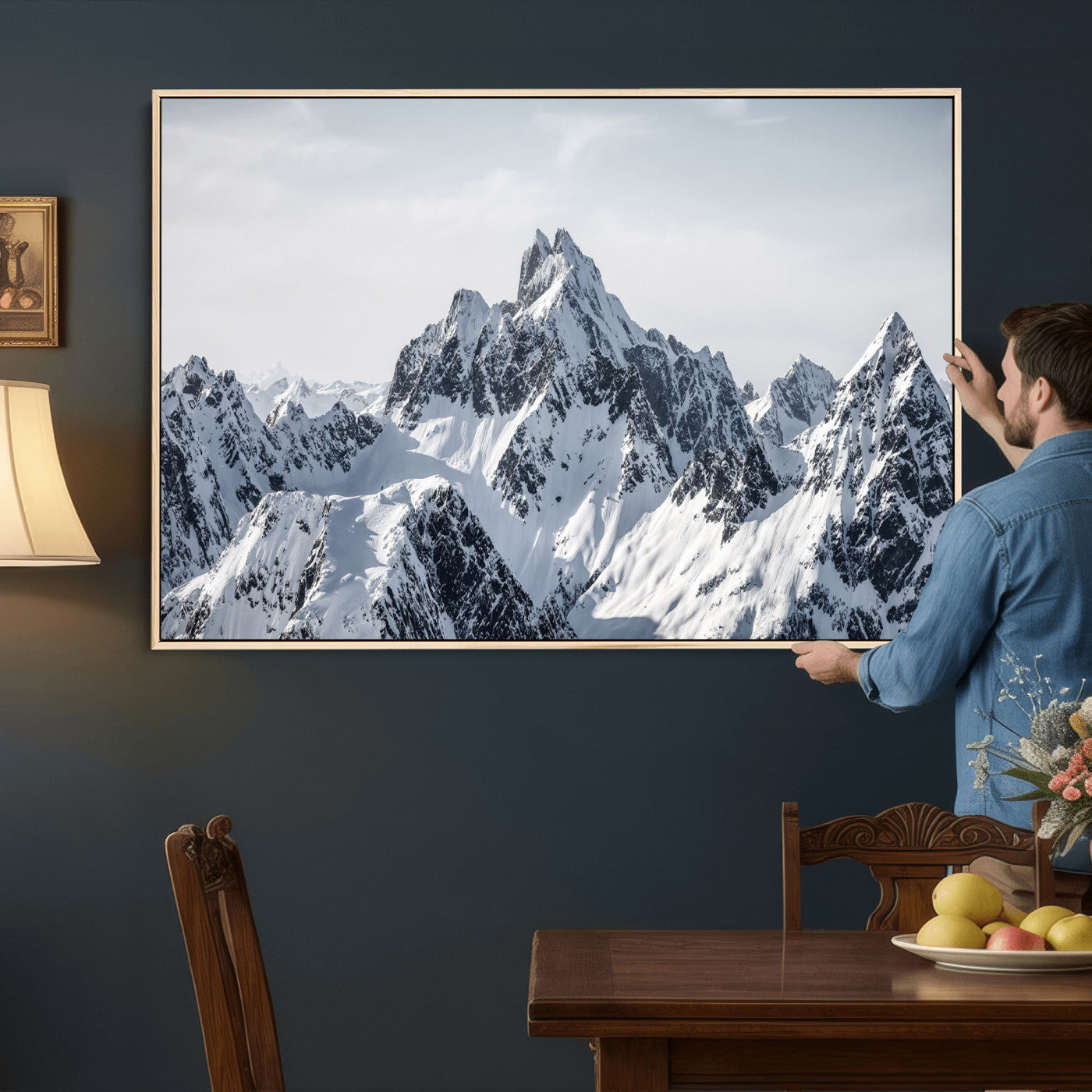 33126265-MGV-CV-36X24 - Snowy Mountain Range Canvas Print, Alpine Peaks Landscape Wall Art, Framed Canvas Ready to Hang