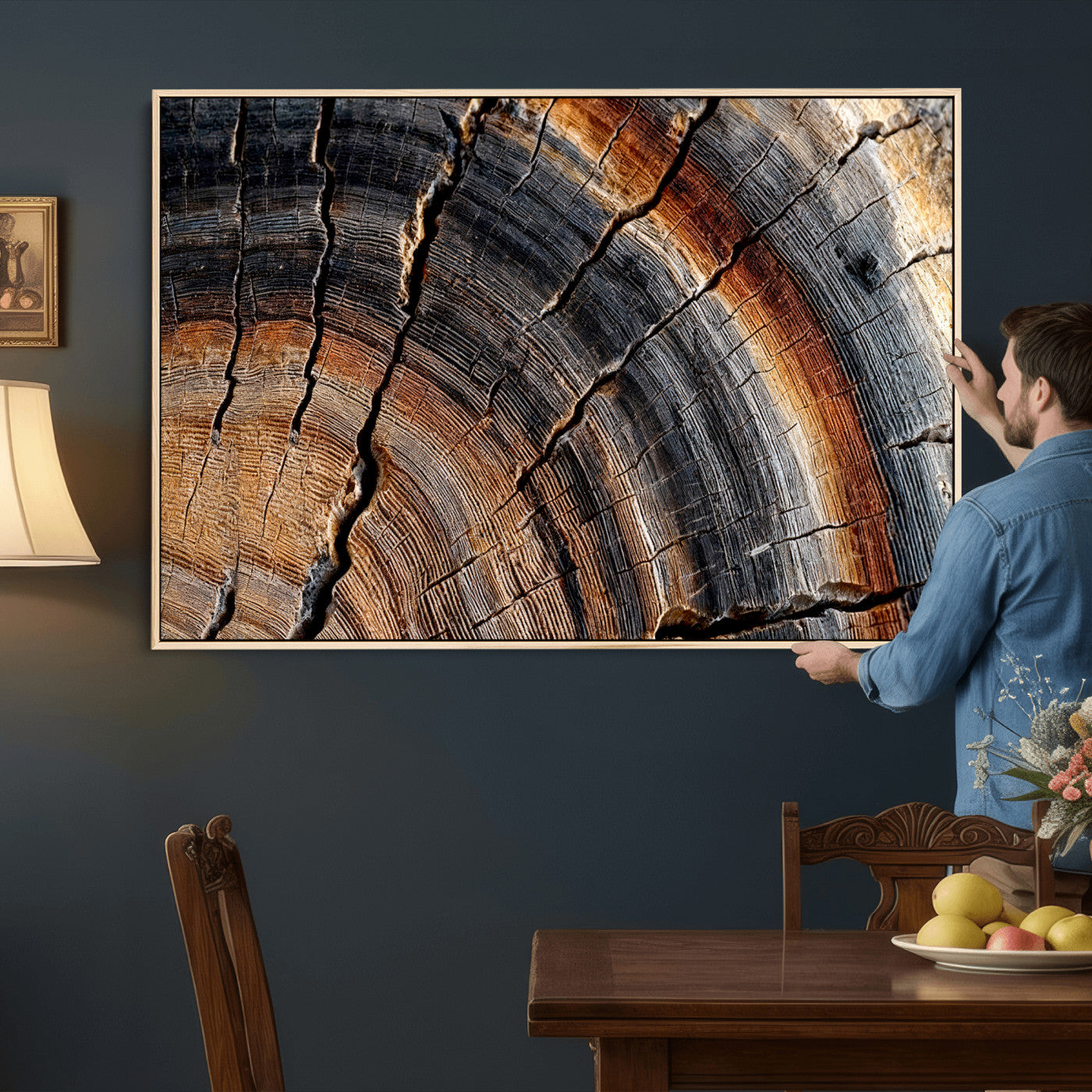 92693966E-MGV-CV-36X24 - Framed Large Abstract Wood Grain Canvas Print, Tree Ring Pattern Wall Art, Framed Canvas Ready to Hang