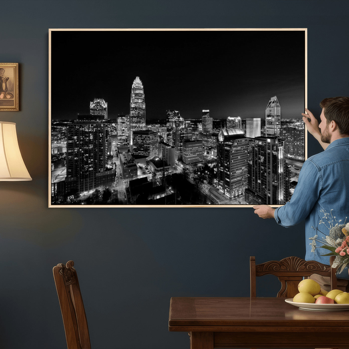 68329345-MGV-CV-36X24 - Atlanta Skyline Wall Art Canvas Print, Atlanta Downtown Night Cityscape Print for Modern Urban Wall Decor