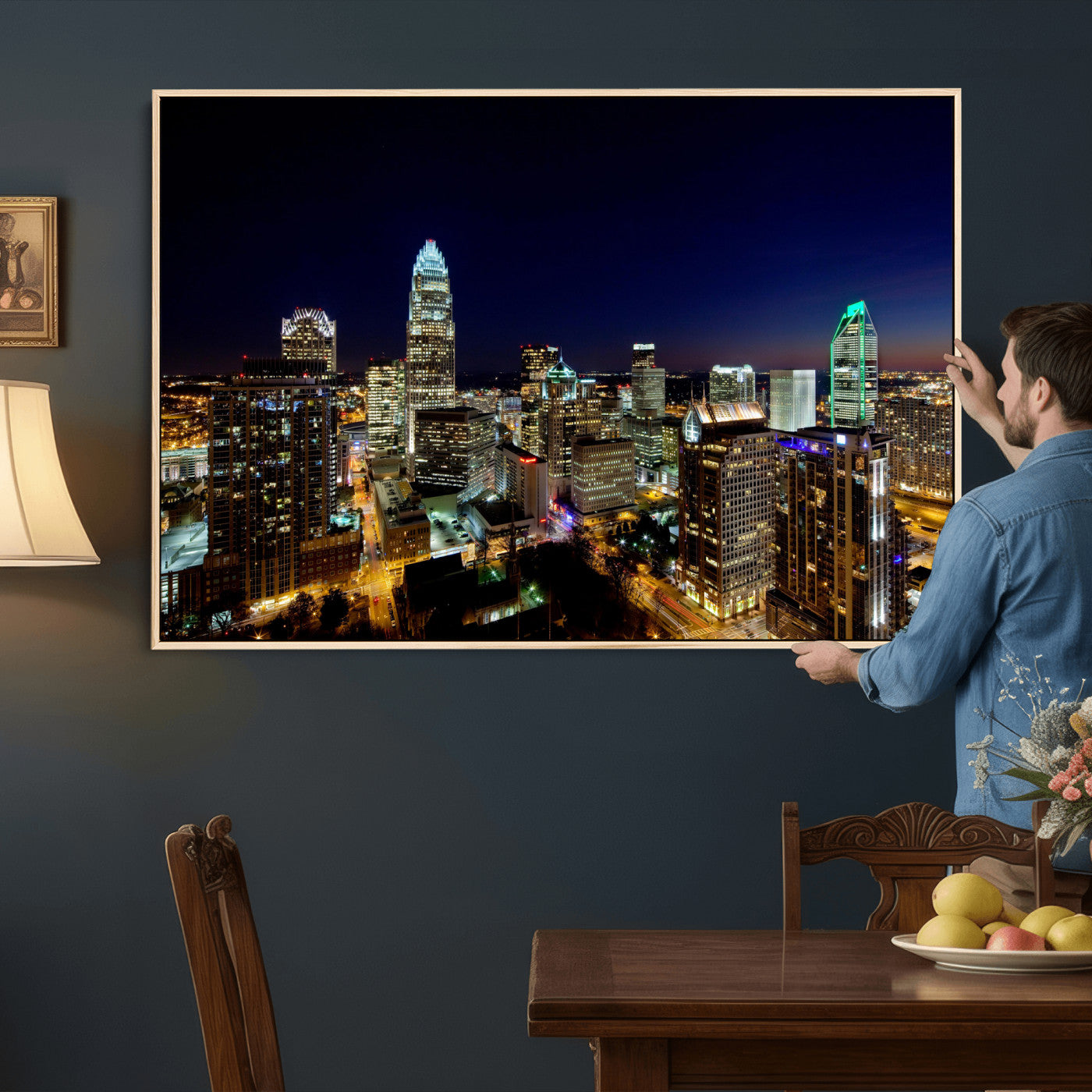 47163738-MGV-CV-36X24 - Atlanta Skyline Wall Art Canvas Print, Atlanta Downtown Night Cityscape Print for Modern Urban Wall Decor