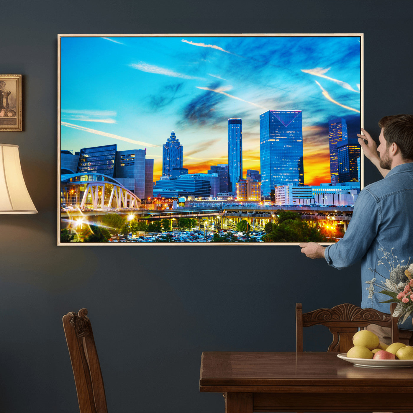 23097797-MGV-CV-36X24 - Atlanta Skyline Wall Art Canvas Print, Atlanta Downtown Night Cityscape Print for Modern Urban Wall Decor