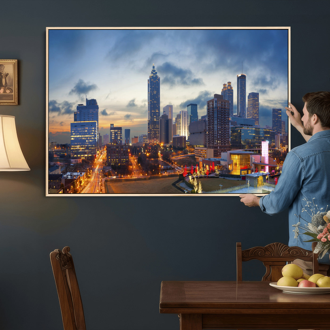 18461309-MGV-CV-36X24 - Atlanta Skyline Wall Art Canvas Print, Atlanta Downtown Night Cityscape Print for Modern Urban Wall Decor