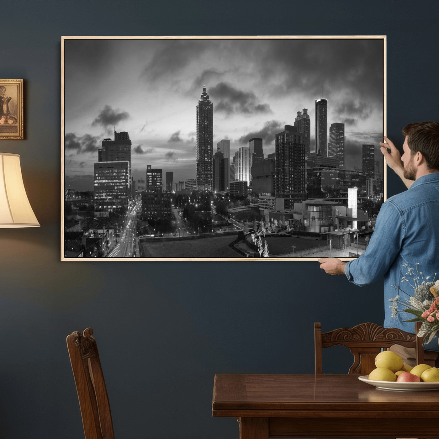 91959506-MGV-CV-36X24 - Atlanta Skyline Wall Art Canvas Print, Atlanta Downtown Night Cityscape Print for Modern Urban Wall Decor