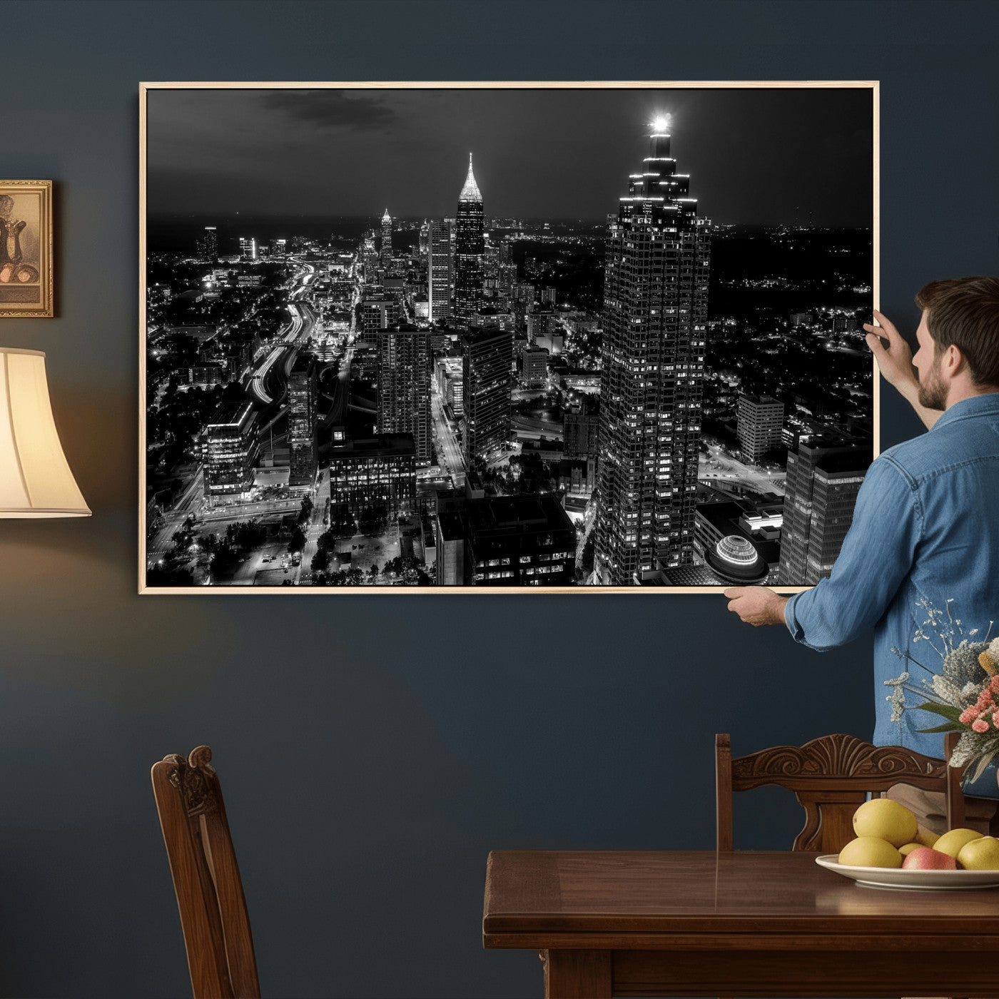 56773510-MGV-CV-36X24 - Atlanta Skyline Wall Art Canvas Print, Atlanta Downtown Night Cityscape Print for Modern Urban Wall Decor