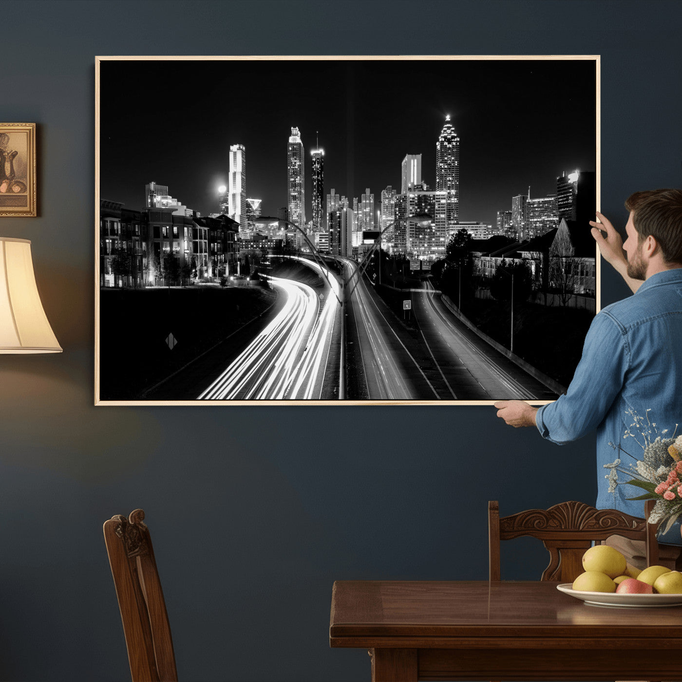 80330064-MGV-CV-36X24 - Atlanta Skyline Wall Art Canvas Print, Atlanta Downtown Night Cityscape Print for Modern Urban Wall Decor