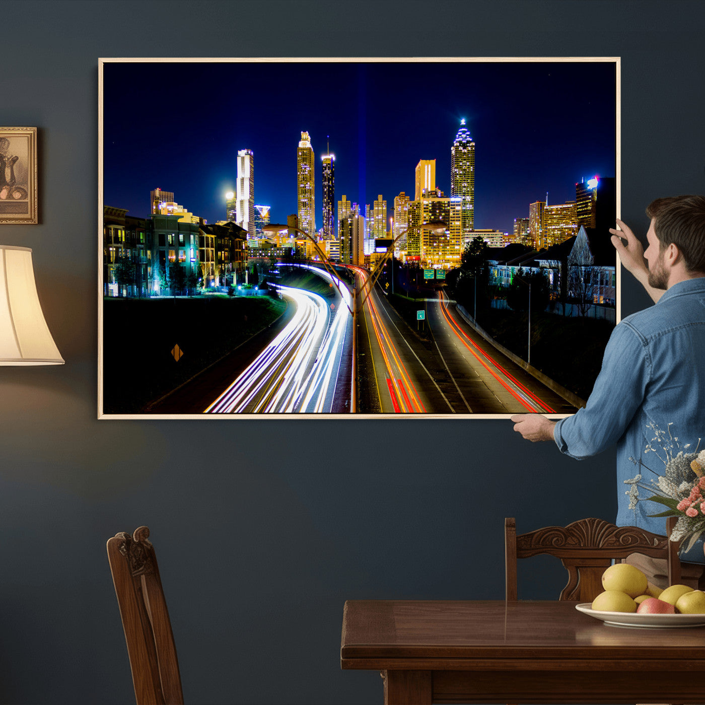 12967464-MGV-CV-36X24 - Atlanta Skyline Wall Art Canvas Print, Atlanta Downtown Night Cityscape Print for Modern Urban Wall Decor