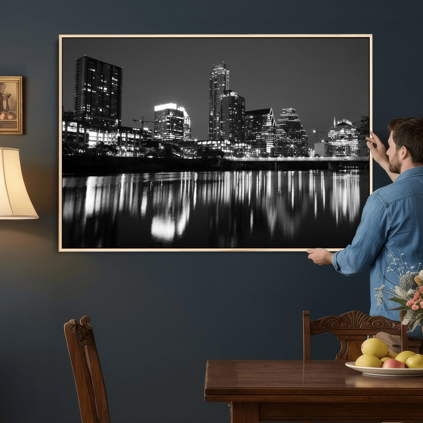 38129554-MGV-CV-36X24 - Austin Skyline Wall Art Canvas Print, Austin Downtown Night Cityscape Print for Modern Urban Wall Decor
