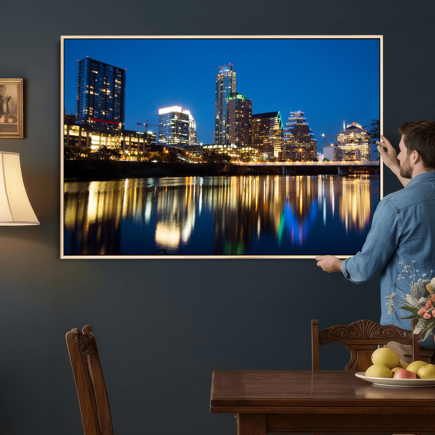 21916206-MGV-CV-36X24 - Austin Skyline Wall Art Canvas Print, Austin Downtown Night Cityscape Print for Modern Urban Wall Decor