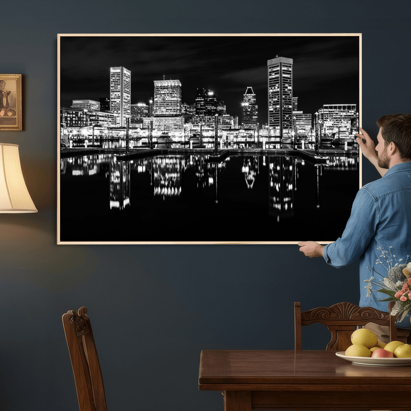 69187681-MGV-CV-36X24 - Baltimore Skyline Wall Art Canvas Print, Baltimore Downtown Night Cityscape Print for Modern Urban Wall Decor
