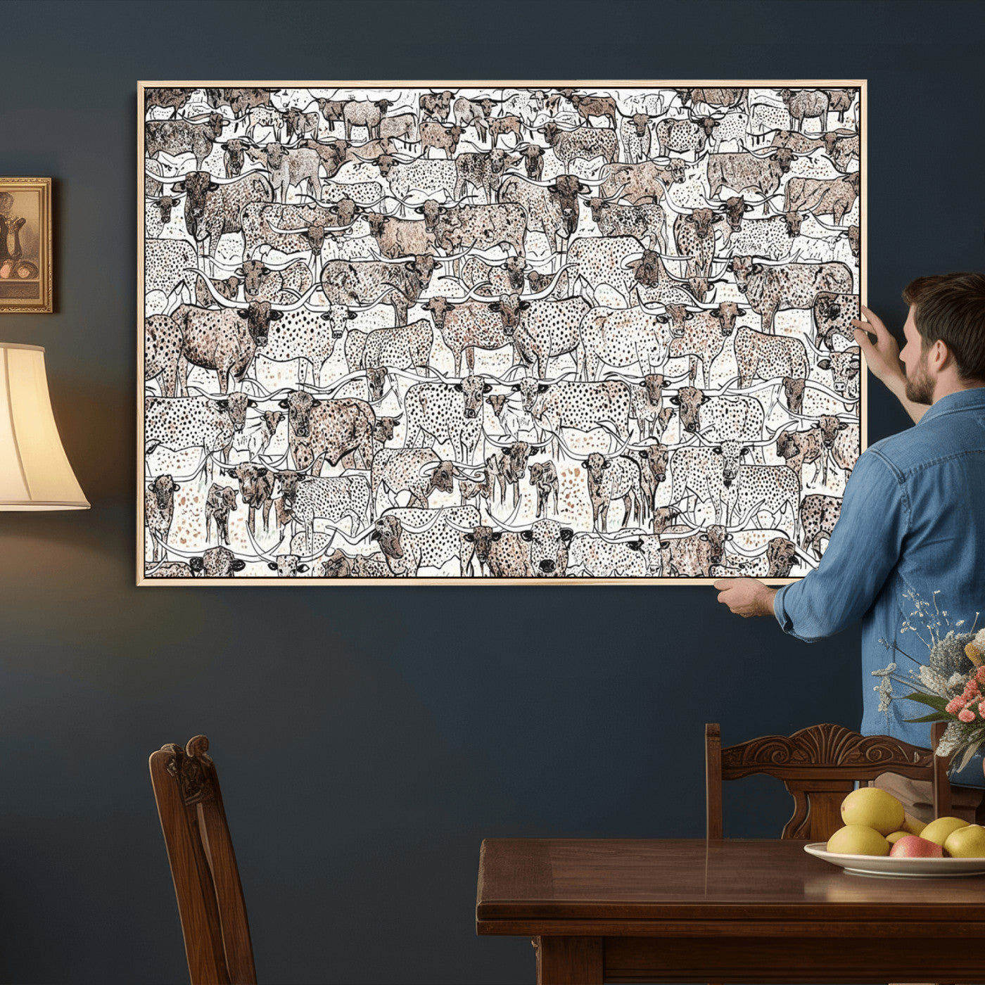 49200255-MGV-CV-36X24 - Farmhouse Animals Wall Art Canvas Print - Abstract Farm Animal Drawing Mid-Century Wall Art for Cabin Decor