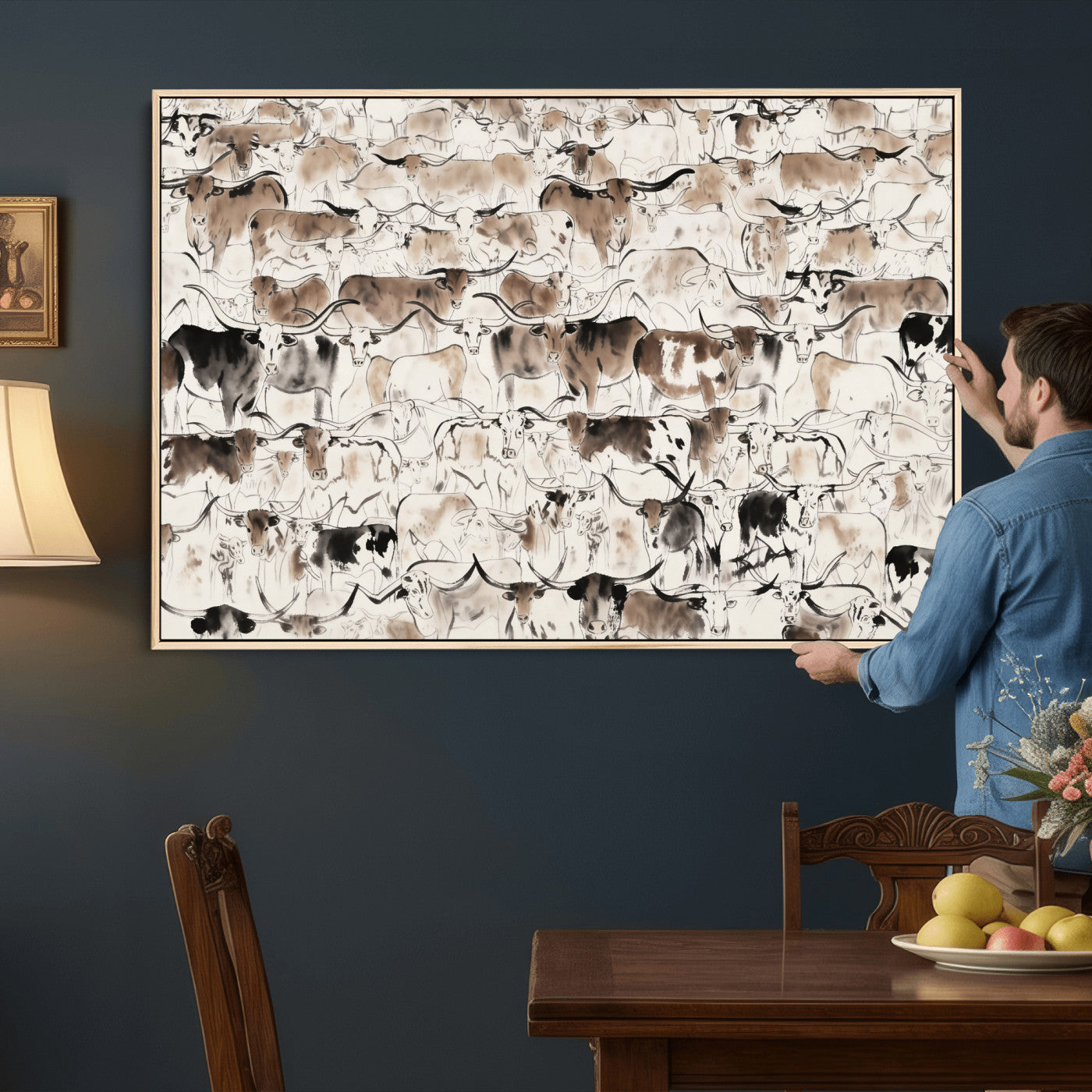 66685375-MGV-CV-36X24 - Farmhouse Animals Wall Art Canvas Print - Abstract Farm Animal Drawing Mid-Century Wall Art for Cabin Decor