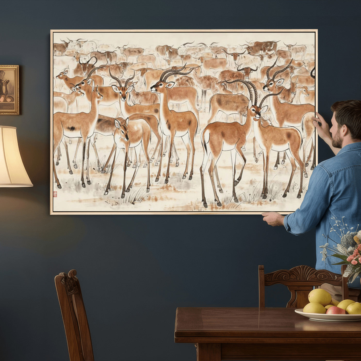 67375088-MGV-CV-36X24 - Farmhouse Animals Wall Art Canvas Print - Abstract Farm Animal Drawing Mid-Century Wall Art for Cabin Decor