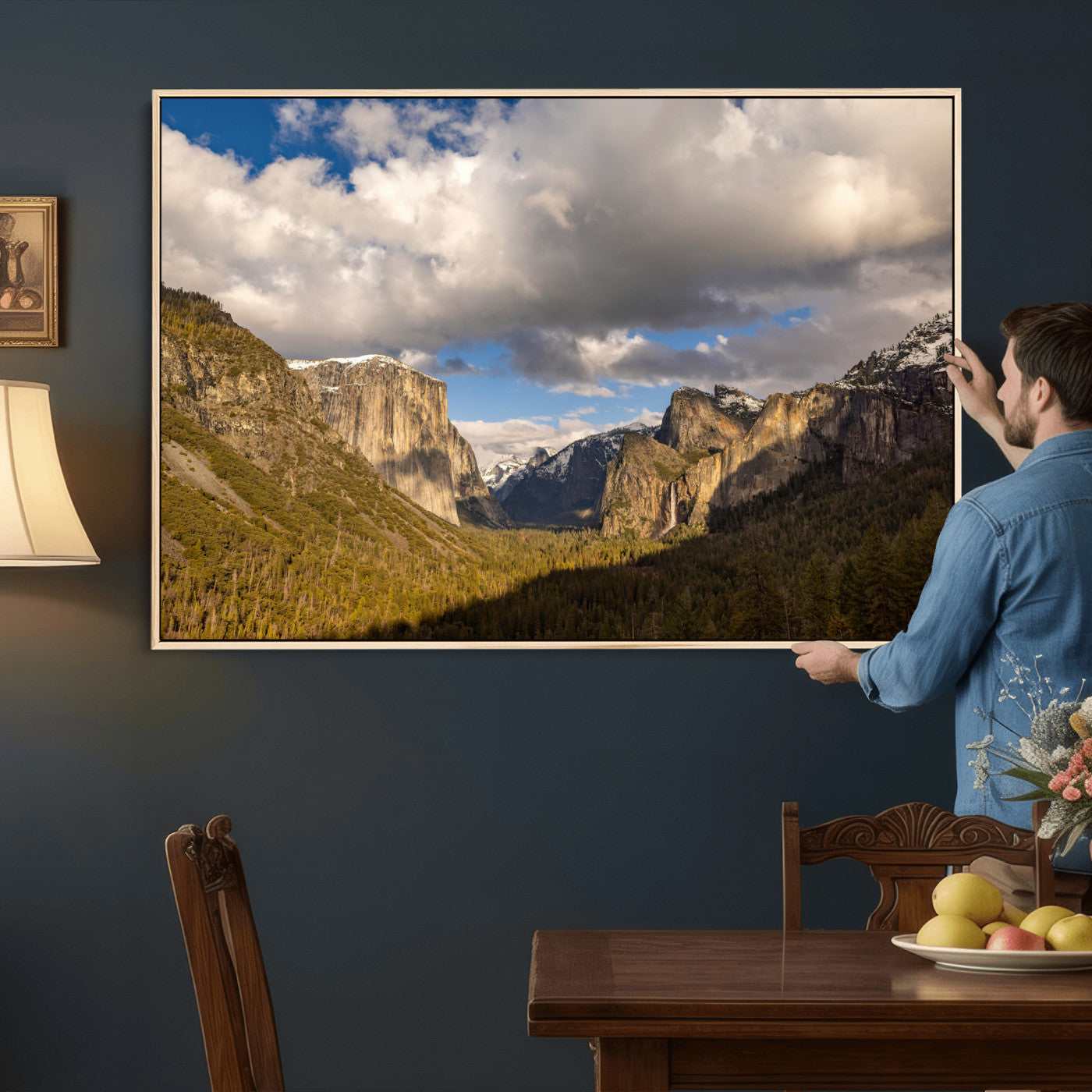 51451302-MGV-CV-36X24 - Yosemite Valley Mountain Landscape Wall Art Canvas Print, Granite Cliff Forest Valley Canvas Print, California National Park Scenic Art Printing