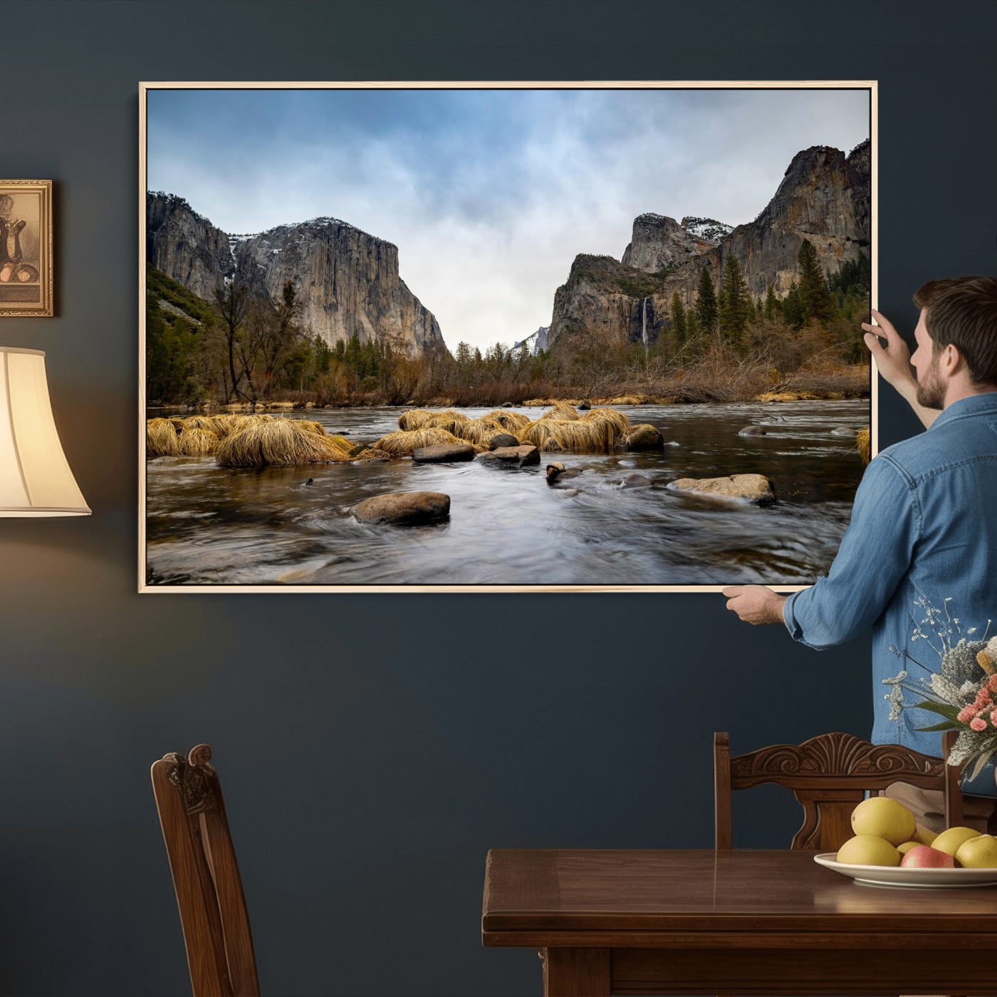 20458404-MGV-CV-36X24 - Yosemite Valley Mountain Landscape Wall Art Canvas Print, Granite Cliff Forest Valley Canvas Print, California National Park Scenic Art Printing