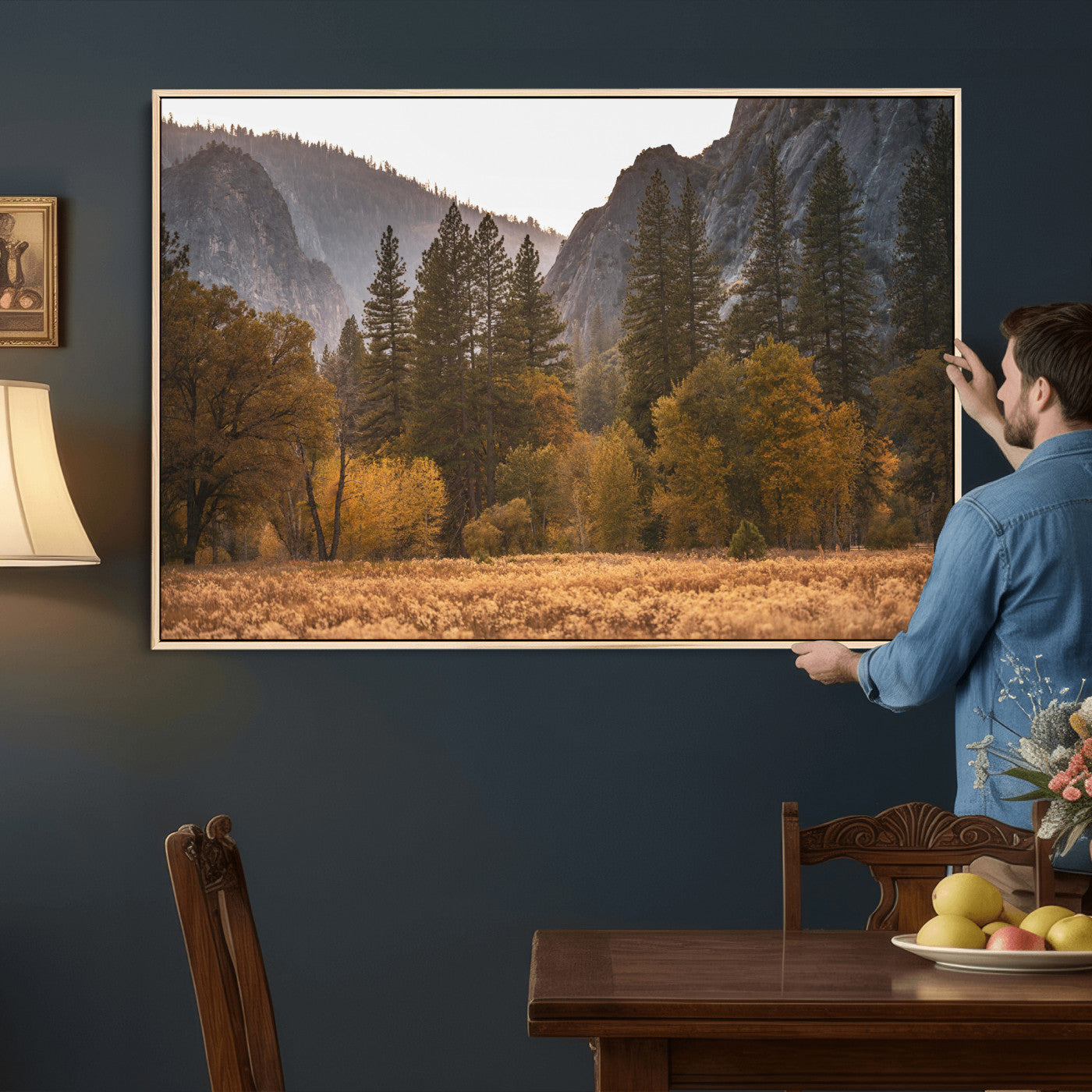 61682763-MGV-CV-36X24 - Yosemite Valley Autumn Forest Landscape Wall Art Canvas Print, Granite Mountain Pine Trees Canvas Print, California National Park Fall Scenic Art Printing