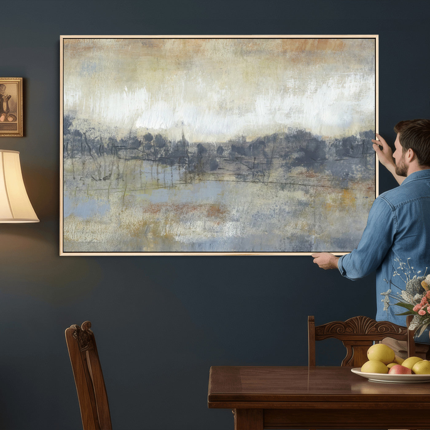 73973590-MGV-CV-36X24 - Abstract Neutral Landscape Painting Wall Art Canvas Print, Modern Minimal Texture Horizon Canvas Print, Beige Gray Contemporary Abstract Art Printing