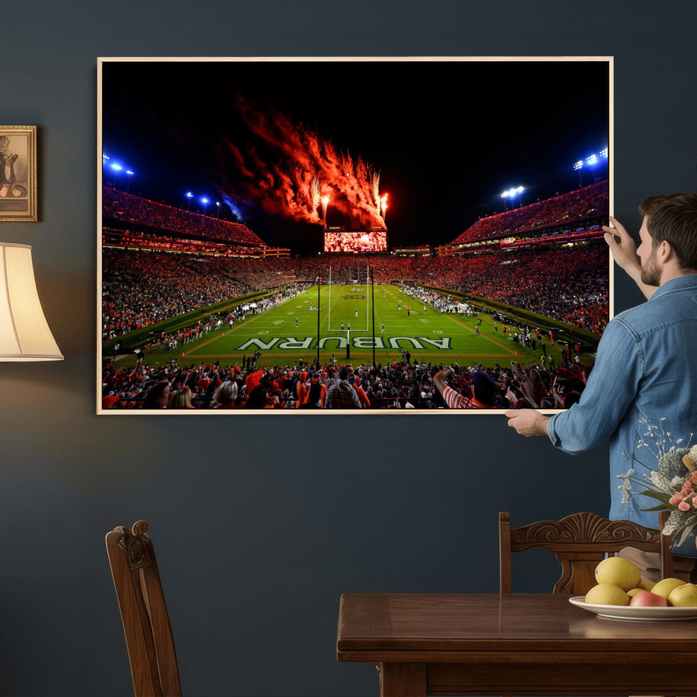 81918884-MGV-CV-36X24 - Auburn Stadium Wall Art Canvas Print, College Football Night Game Crowd, Jordan Hare Stadium Artwork