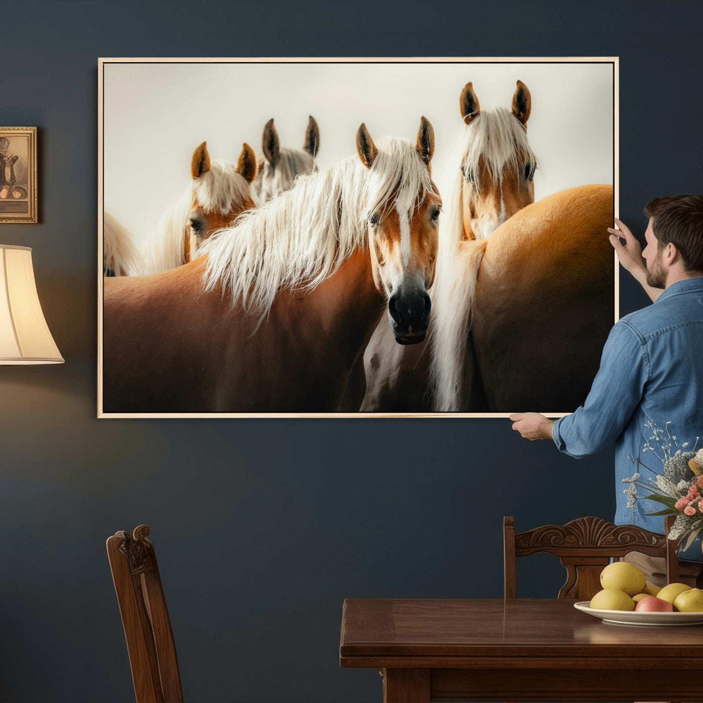 71904941-MGV-CV-36X24 - Wild Horse Herd Wall Art Canvas Print, Natural Horse Portrait Nature Wall Decor for Living Room and Office