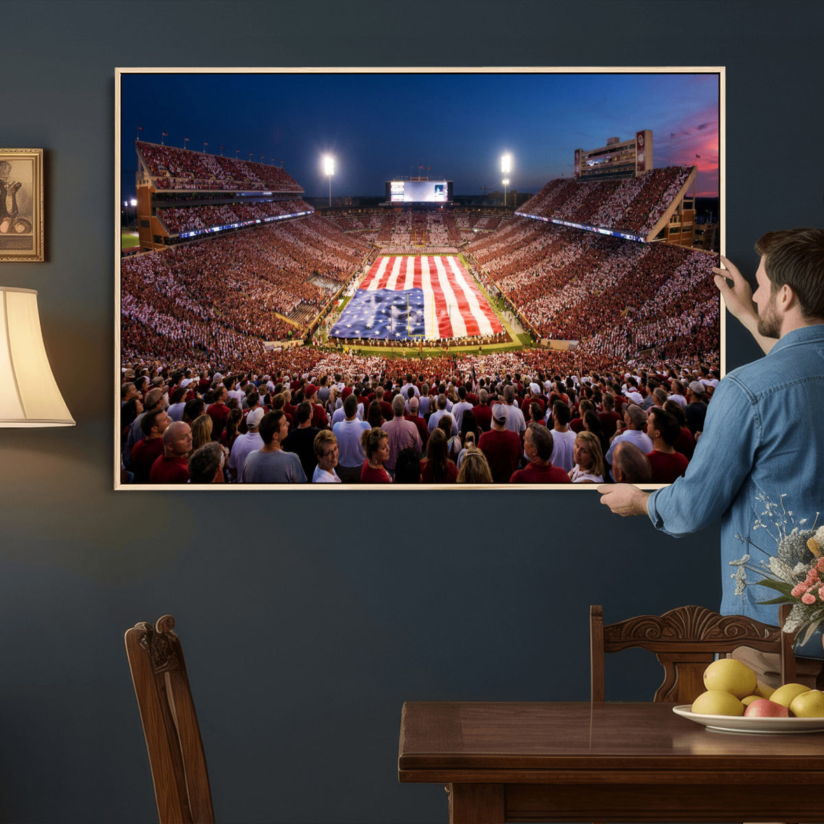 59917418-MGV-CV-36X24 - Oklahoma Memorial Stadium Wall Art Canvas Print | Oklahoma Sooners Football Artwork for Home, Office, and Sports Room Decor