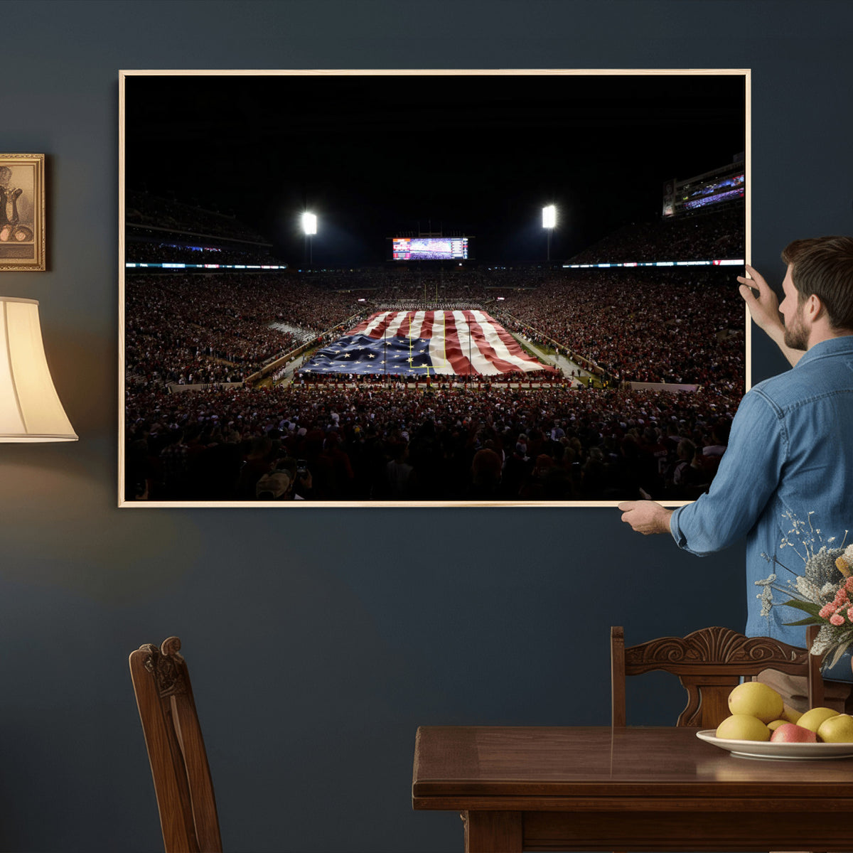 98418189-MGV-CV-36X24 - Oklahoma Memorial Stadium Wall Art Canvas Print – Oklahoma Sooners Football Artwork for Home, Office, and Sports Room Decor
