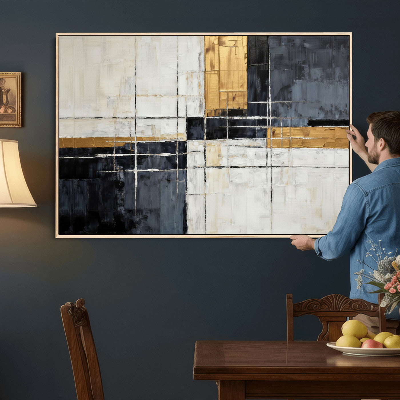 78975677-MGV-CV-36X24 - Gold Abstract Wall Art Canvas Print, Modern Luxury Geometric Painting Wall Decor for Living Room and Office