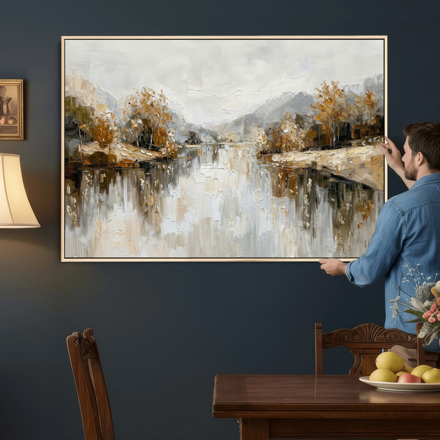 75820239-MGV-CV-36X24 - Abstract Landscape Wall Art Canvas Print, Modern Lake Printing Wall Decor for Contemporary Interiors