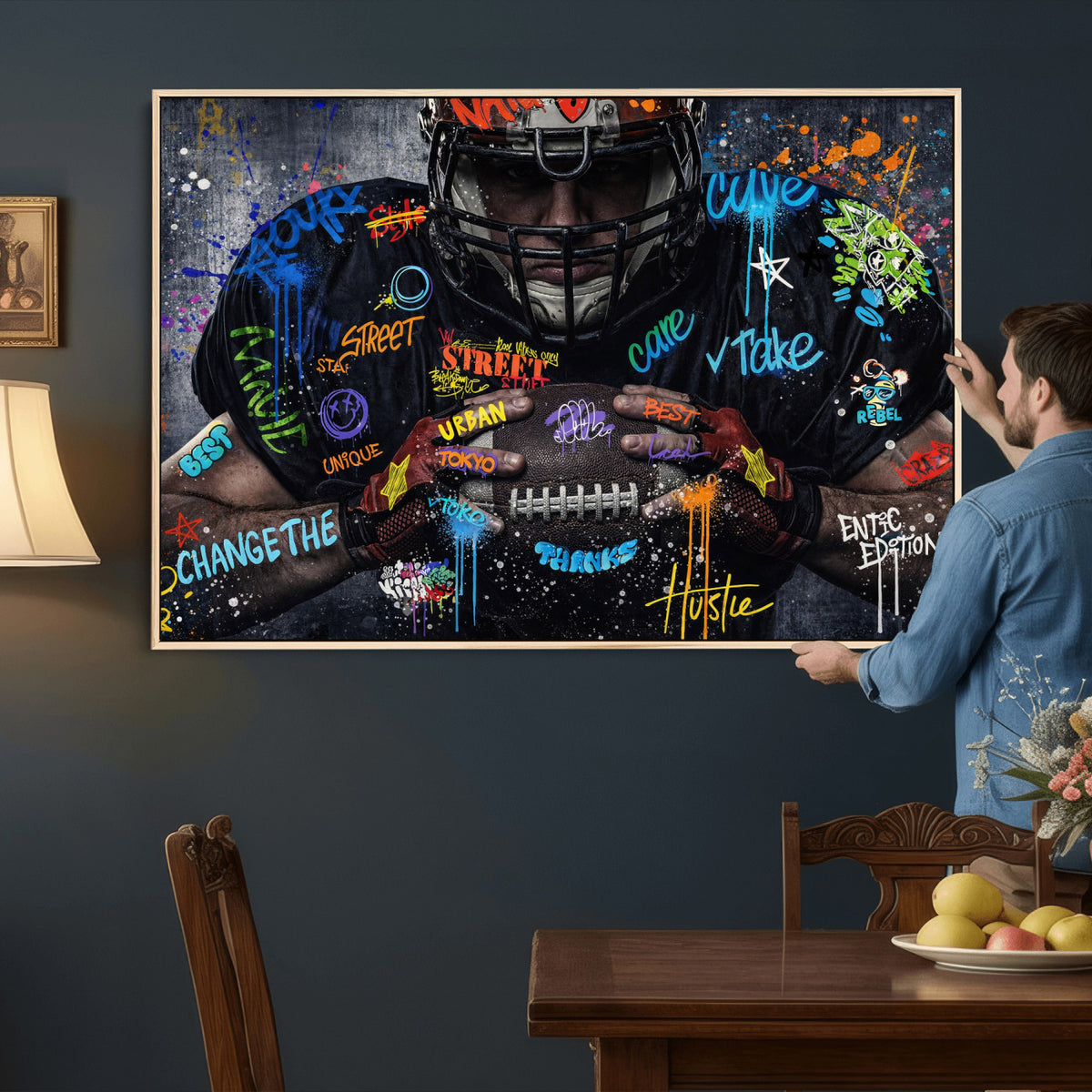 55267256-MGV-CV-36X24 - Graffiti American Football Player Street Art Wall Art Canvas Print