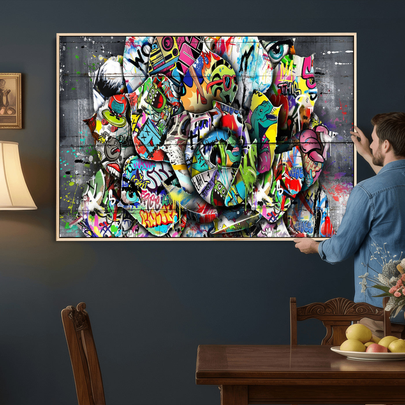 77553344-MGV-CV-36X24 - Abstract Graffiti Collage Street Art Wall Art Canvas Print, Colorful Urban Pop Art Canvas Print, Modern Graffiti Patchwork Contemporary Art Printing