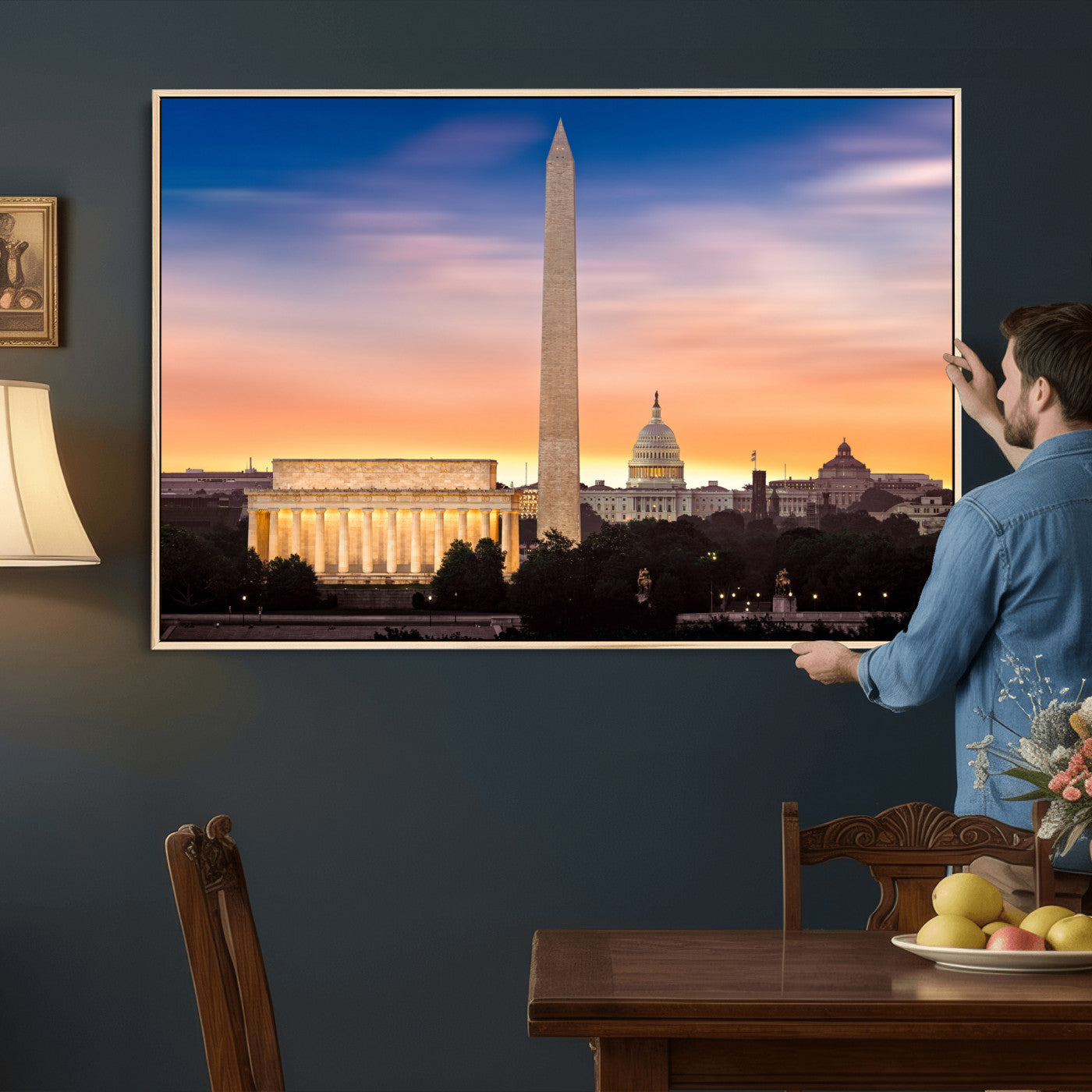 72704063-MGV-CV-36X24 - Washington DC Skyline Wall Art Canvas Print – Lincoln Memorial, Washington Monument & Capitol Artwork Print