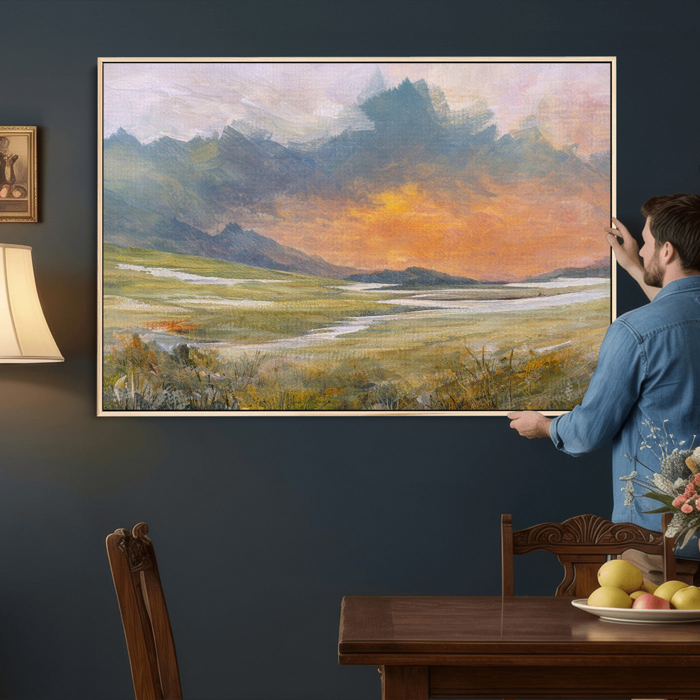39892091-MGV-CV-36X24 - Mountain Sunset Wall Art Canvas Print Vintage Landscape Panorama Rustic Nature Decor
