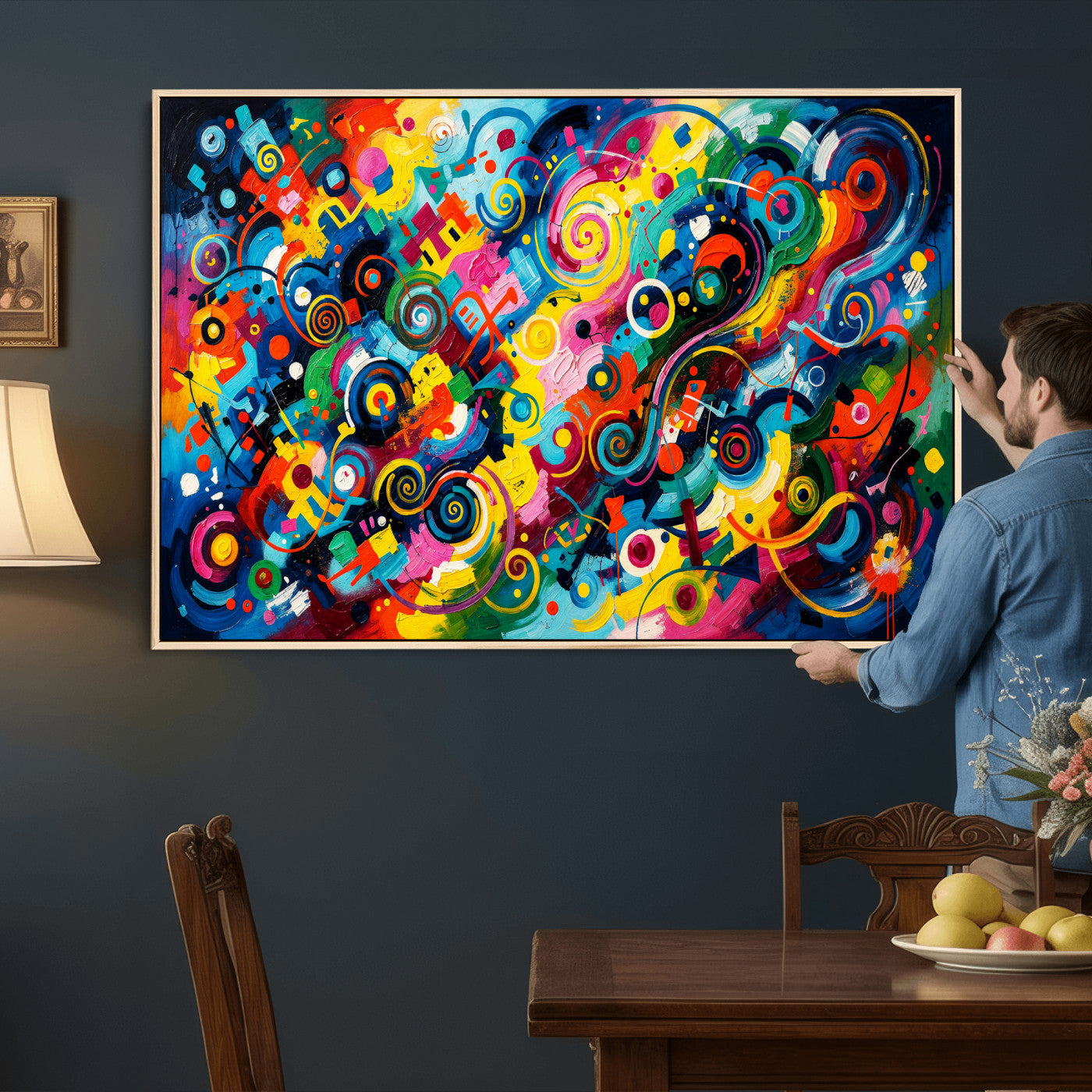 4712069R1-MGV-CV-36X24 - Geometric Abstract Wall Art Canvas Print, Bold Color Abstract Expressionist Painting Print, Modern Geometric Abstract Canvas Art