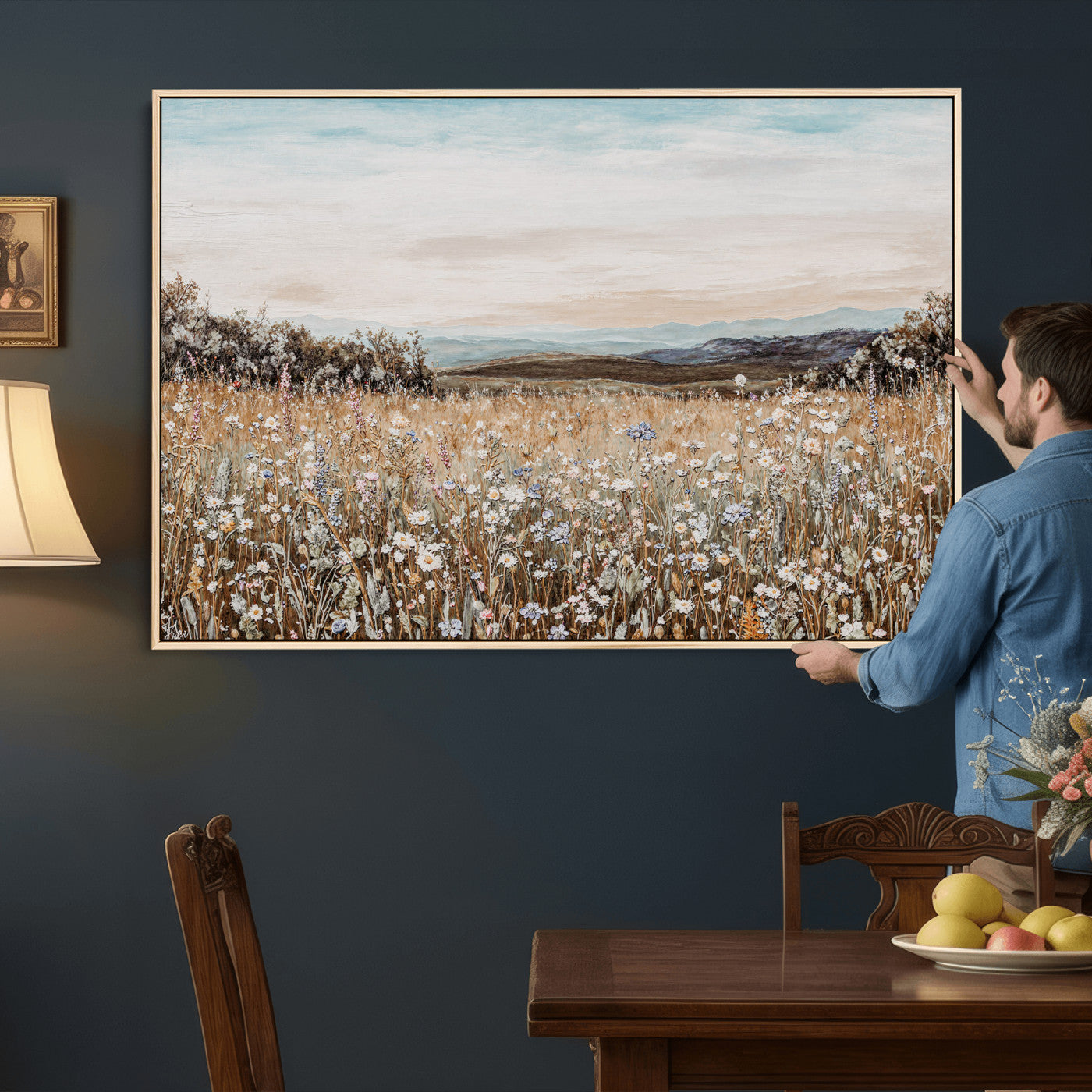 F35773805-MGV-CV-36X24 - Neutral Wildflower Field Canvas Wall Art — Beige Earth Tone Botanical Meadow Print | Farmhouse Boho Decor | Bedroom Living Room Gift Her