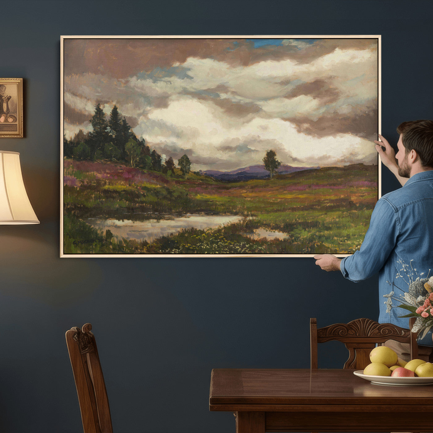 96795851-MGV-CV-36X24 - Gustav Macoun Heathland Canvas Print, Czech Landscape Oil Painting Reproduction, Purple Heather Moorland Art, Vintage European Nature Decor