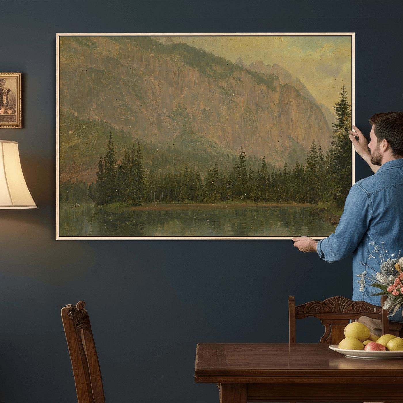 76844524-MGV-CV-36X24 - Frederic Edwin Church Hintersee Canvas Print, Hudson River School Mountain Lake Painting 1868, American Romantic Landscape, Vintage Nature Wall Art