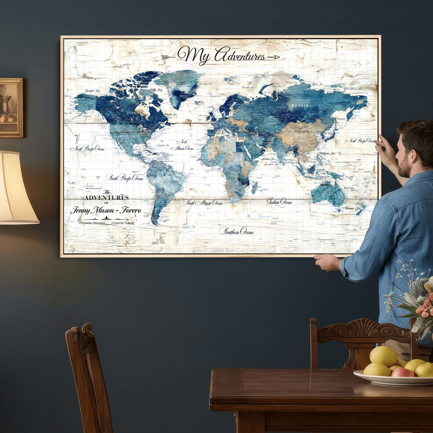 18761277-MGV-CV-36X24 - Watercolor World Map Canvas Wall Art Print – Abstract Colorful Travel Wall Decor