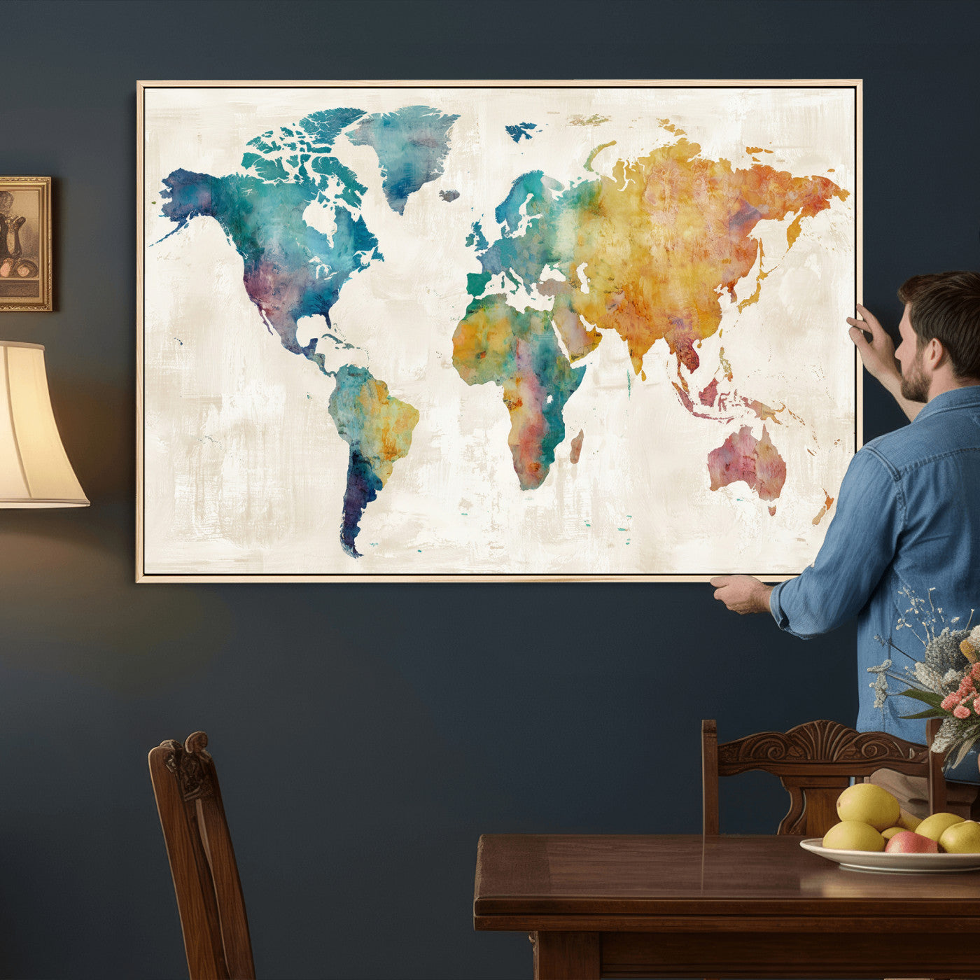 56556018-MGV-CV-36X24 - Watercolor World Map Canvas Wall Art Print – Abstract Colorful Travel Wall Decor