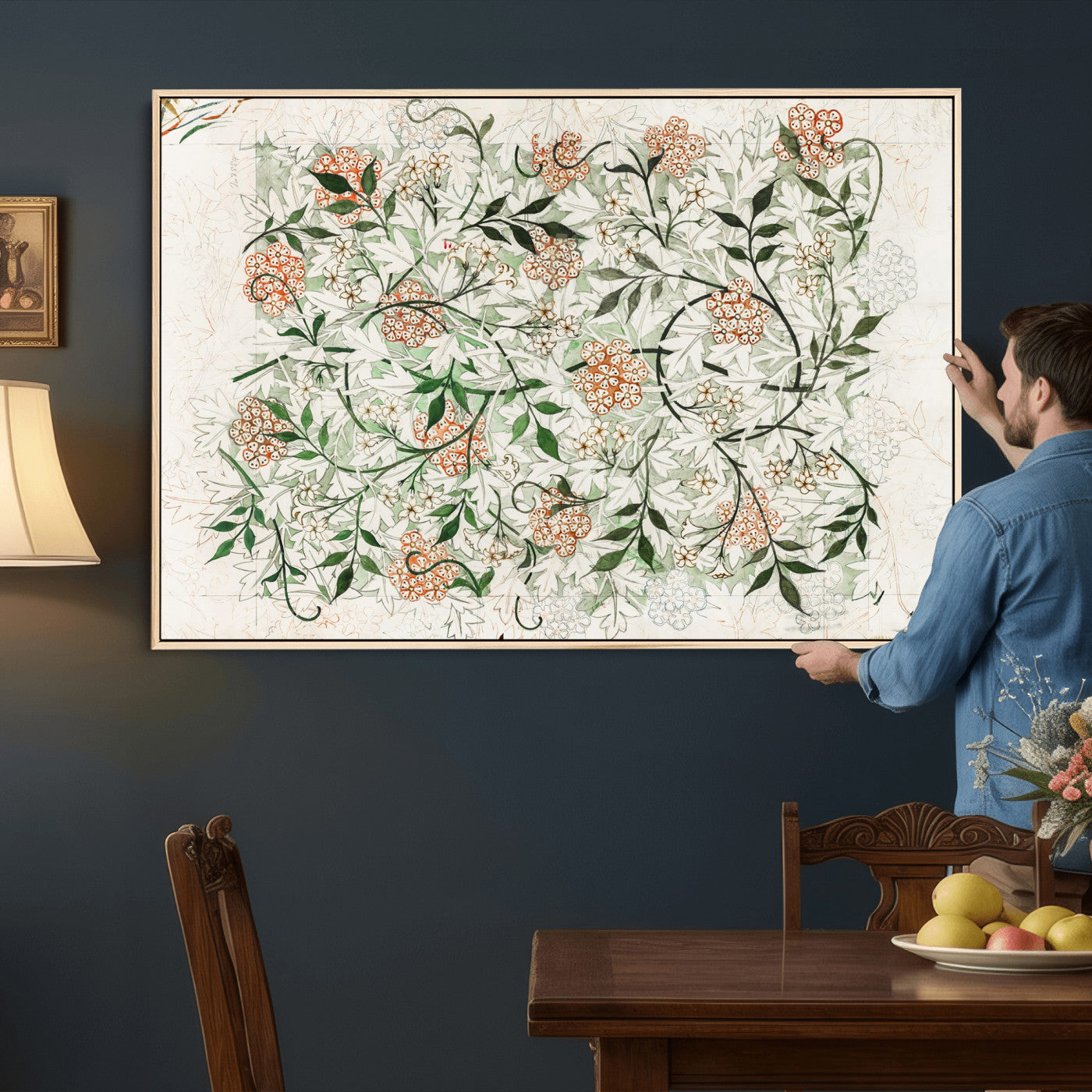 17622011W-MGV-CV-36X24 - William Morris Jasmine Flower Wall Art Canvas Print, Botanical Floral Canvas Print, Vintage Cottagecore Wall Decor, Framed Nature Artwork Ready to Hang