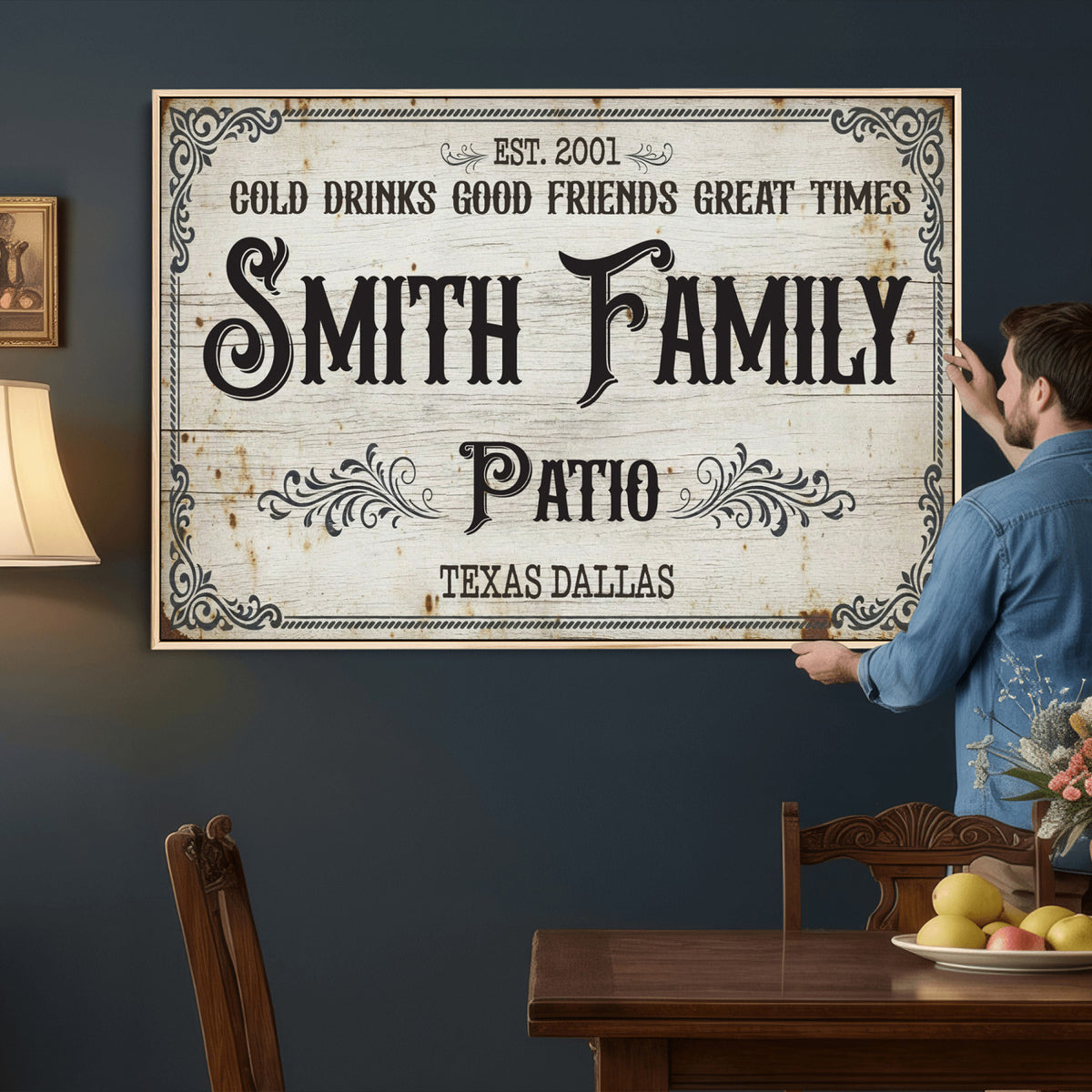 82858529-MGV-CV-36X24 - Custom Family Patio Sign Wall Art Canvas Print, Personalized Rustic Backyard Decor