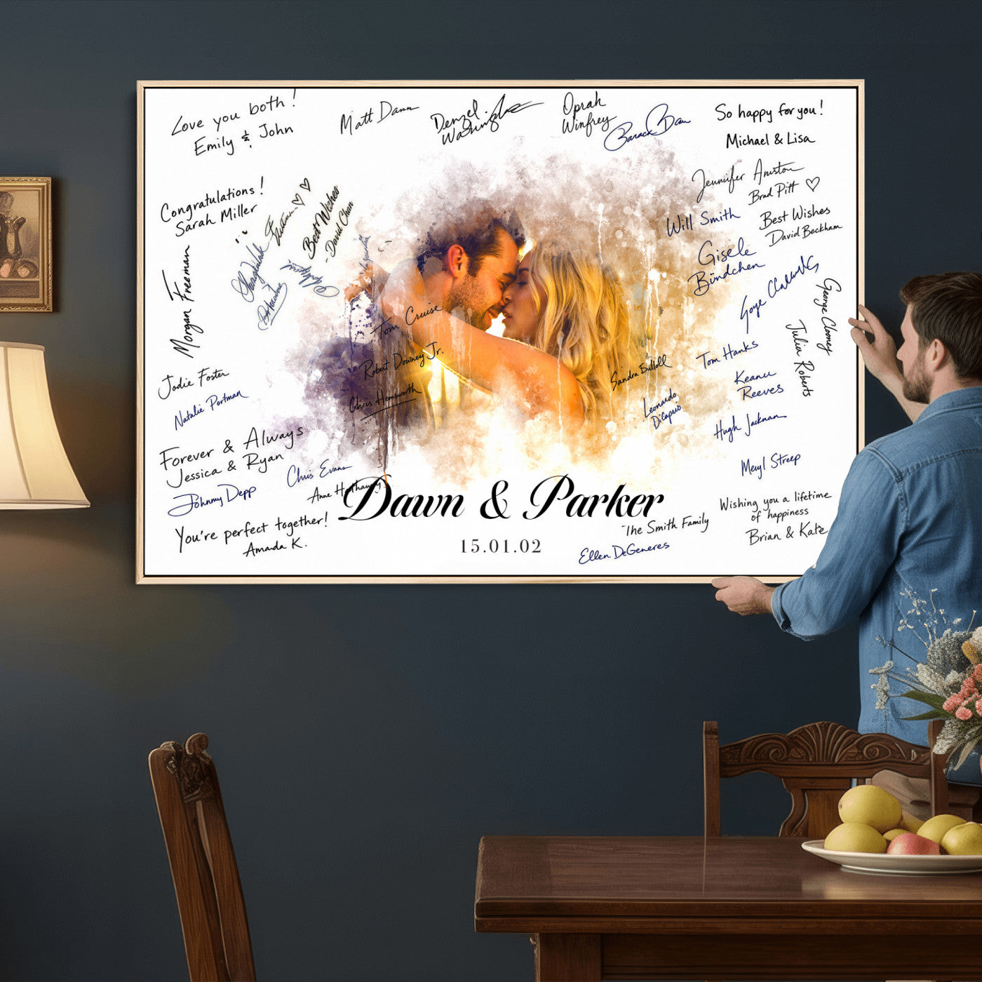 74713307-MGV-CV-36X24 - Wedding Guest Book Alternative Wall Art Canvas Print, Personalized Wedding Signature Poster, Custom Couple Photo Guestbook Canvas, Bridal Shower Reception Decor