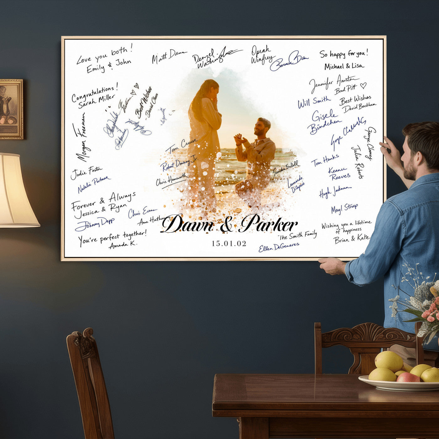 75692697-MGV-CV-36X24 - Wedding Guest Book Alternative Wall Art Canvas Print, Personalized Wedding Signature Poster, Custom Couple Photo Guestbook Canvas, Bridal Shower Reception Decor