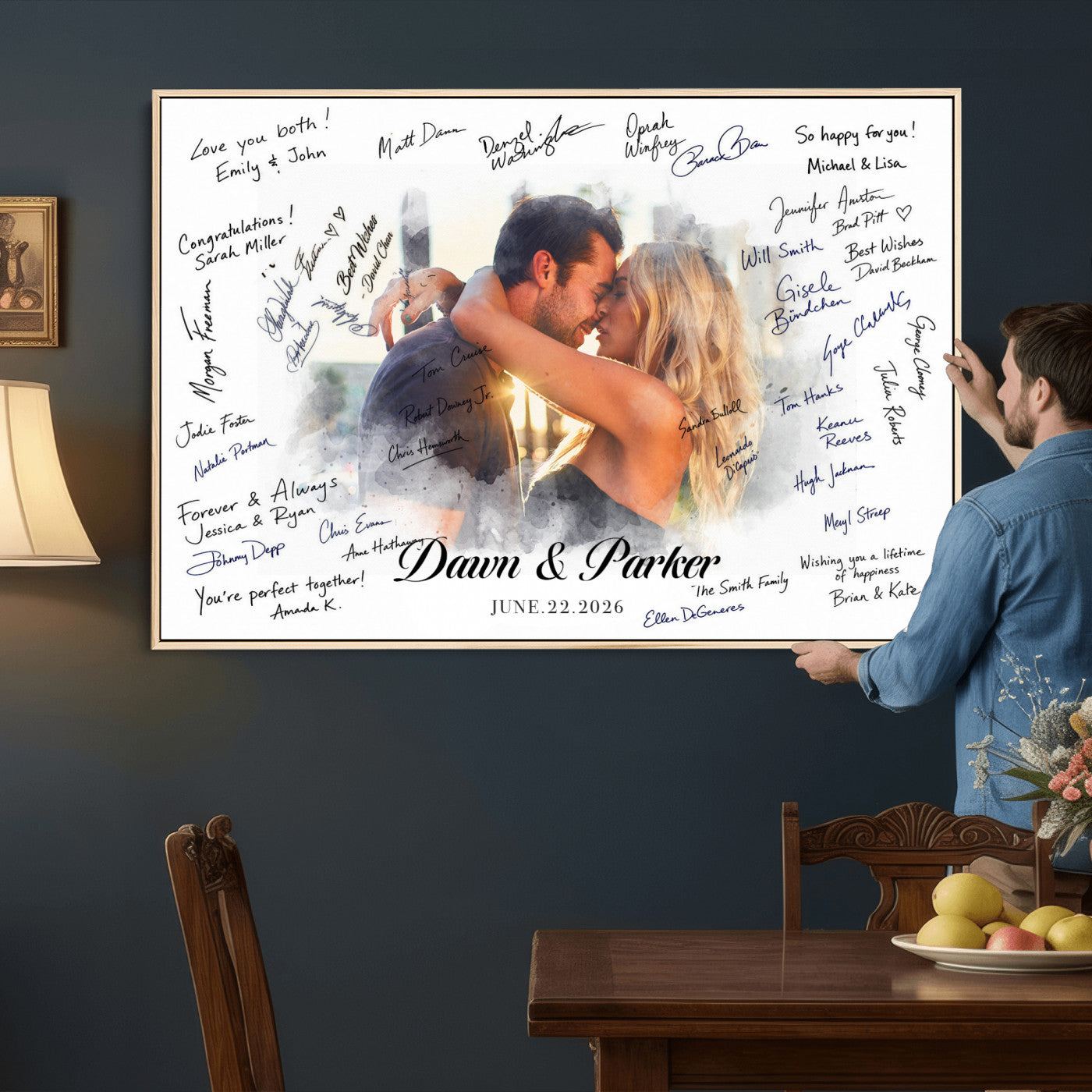14788122-MGV-CV-36X24 - Wedding Guest Book Alternative Wall Art Canvas Print, Personalized Wedding Signature Poster, Custom Couple Photo Guestbook Canvas, Bridal Shower Reception Decor
