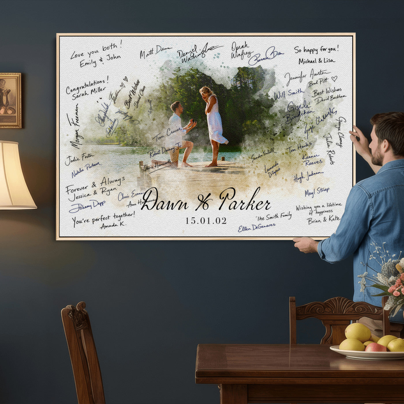 14326128-MGV-CV-36X24 - Wedding Guest Book Alternative Wall Art Canvas Print, Personalized Wedding Signature Poster, Custom Couple Photo Guestbook Canvas, Bridal Shower Reception Decor
