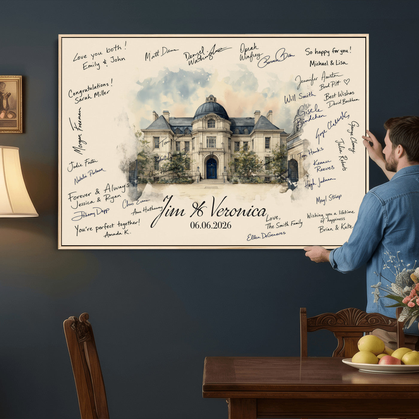 17002059-MGV-CV-36X24 - Wedding Guest Book Alternative Wall Art Canvas Print, Personalized Wedding Signature Poster, Custom Couple Photo Guestbook Canvas