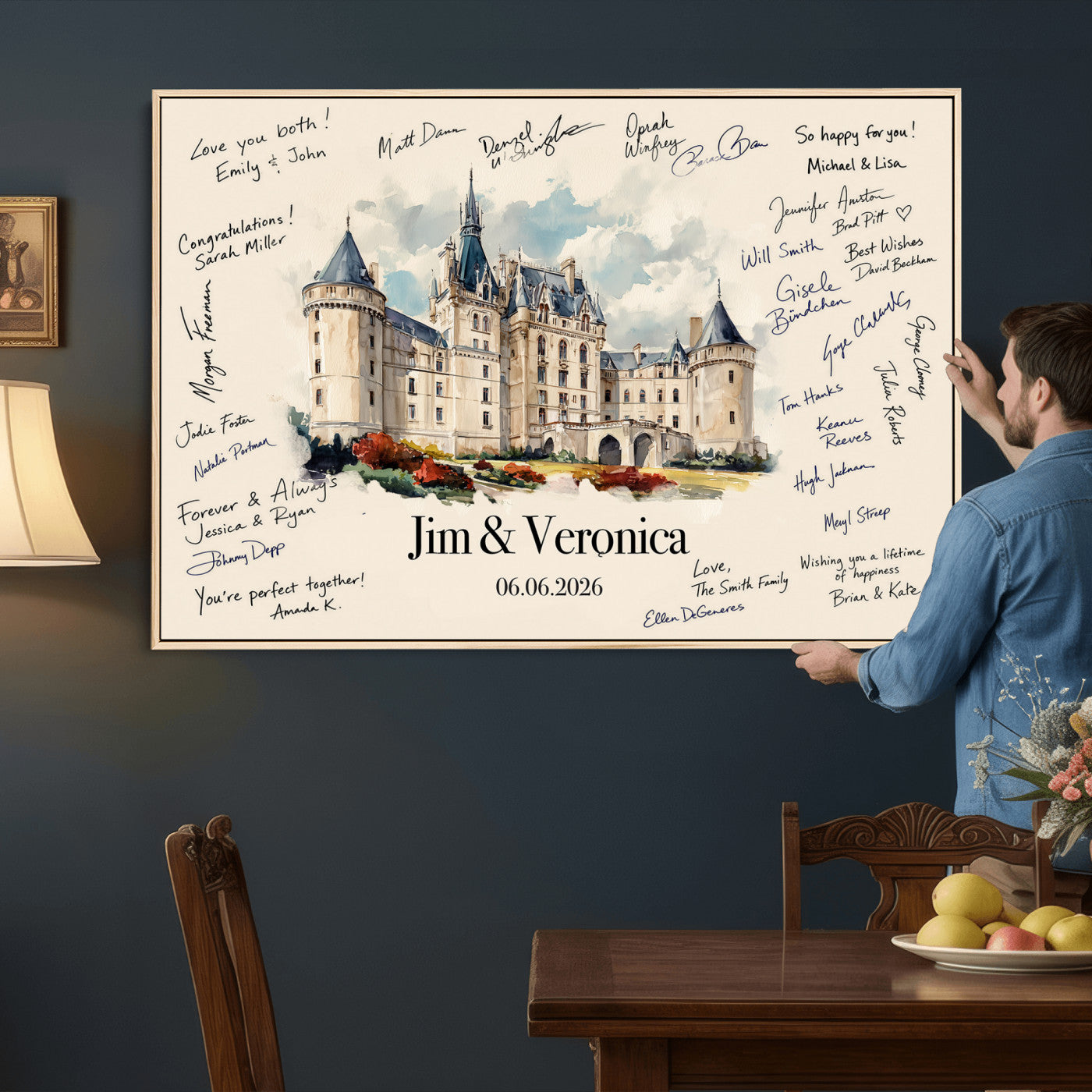 55883547-MGV-CV-36X24 - Wedding Guest Book Alternative Wall Art Canvas Print, Personalized Wedding Signature Poster, Custom Couple Photo Guestbook Canvas