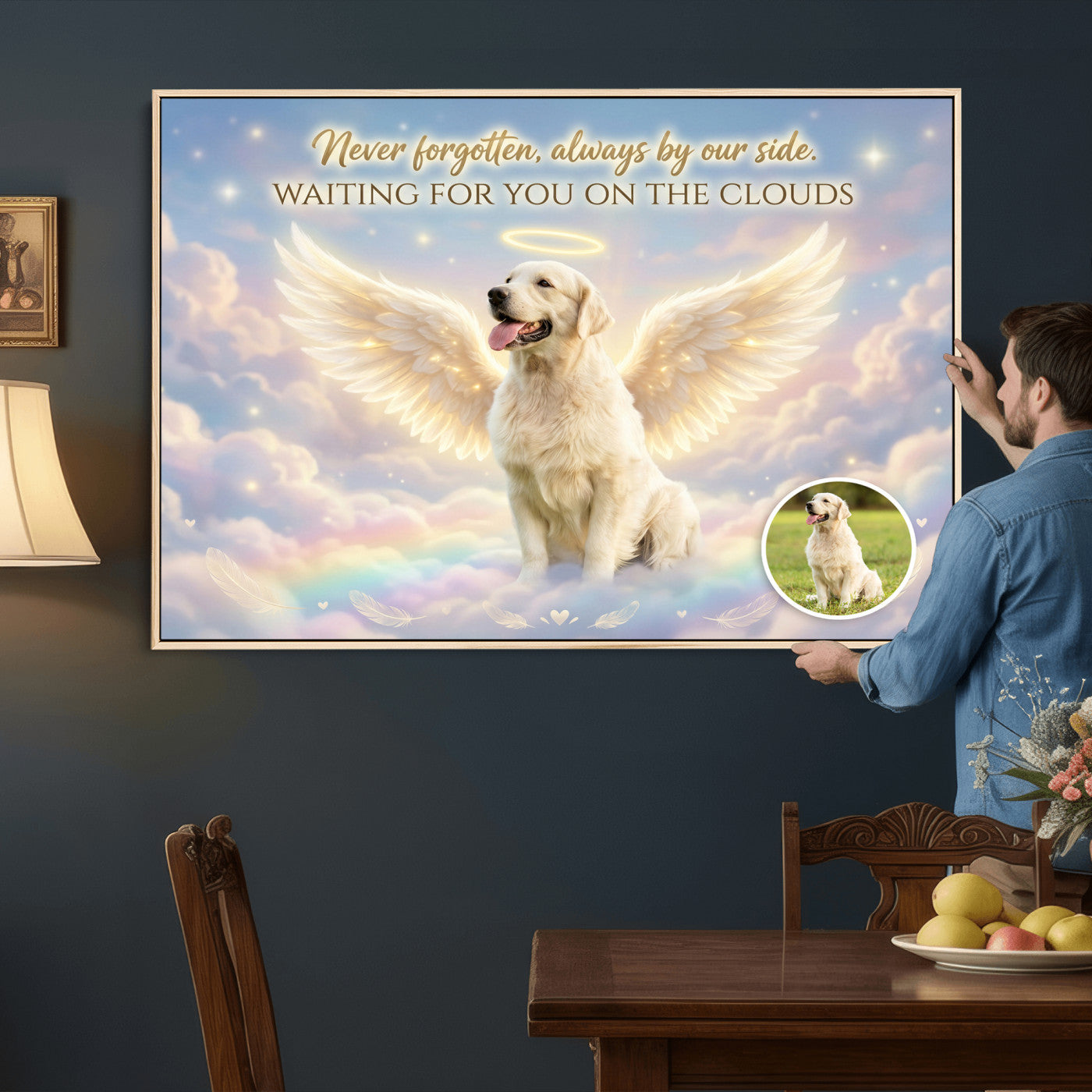 89664149-MGV-CV-36X24 - Pet Memorial Wall Art Canvas Print, Custom Dog Memorial Portrait, Personalized Angel Pet Loss Gift, Angel Wings Puppy Print