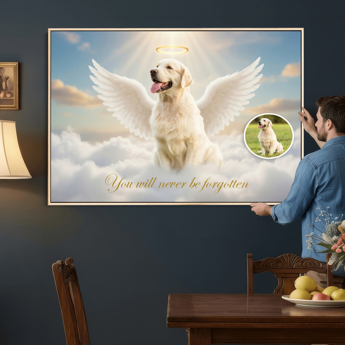 59821082-MGV-CV-36X24 - Pet Memorial Wall Art Canvas Print, Custom Dog Memorial Portrait, Personalized Angel Pet Loss Gift, Angel Wings Puppy Print
